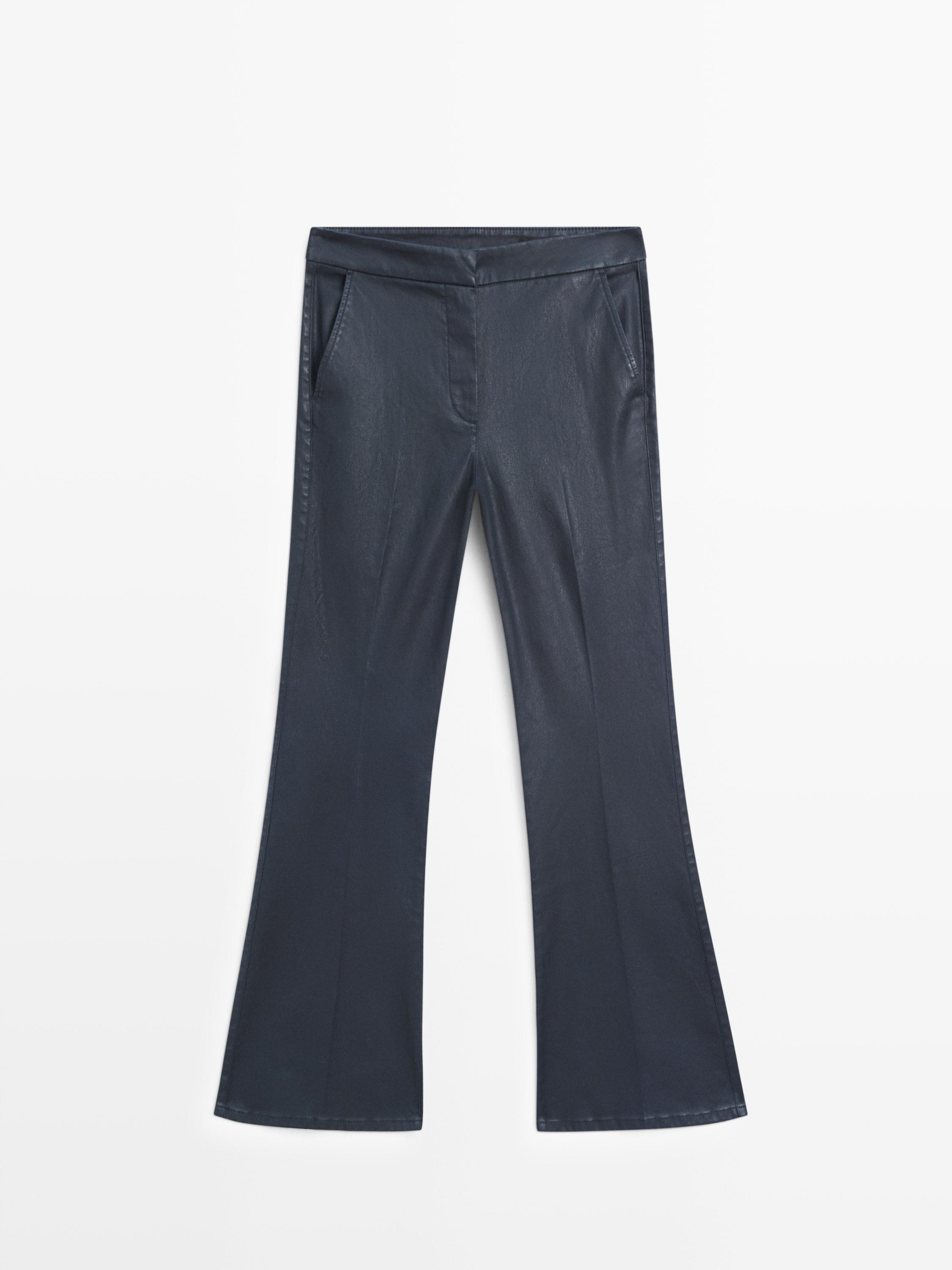 Waxed flare fit trousers — NAVY BLUE
