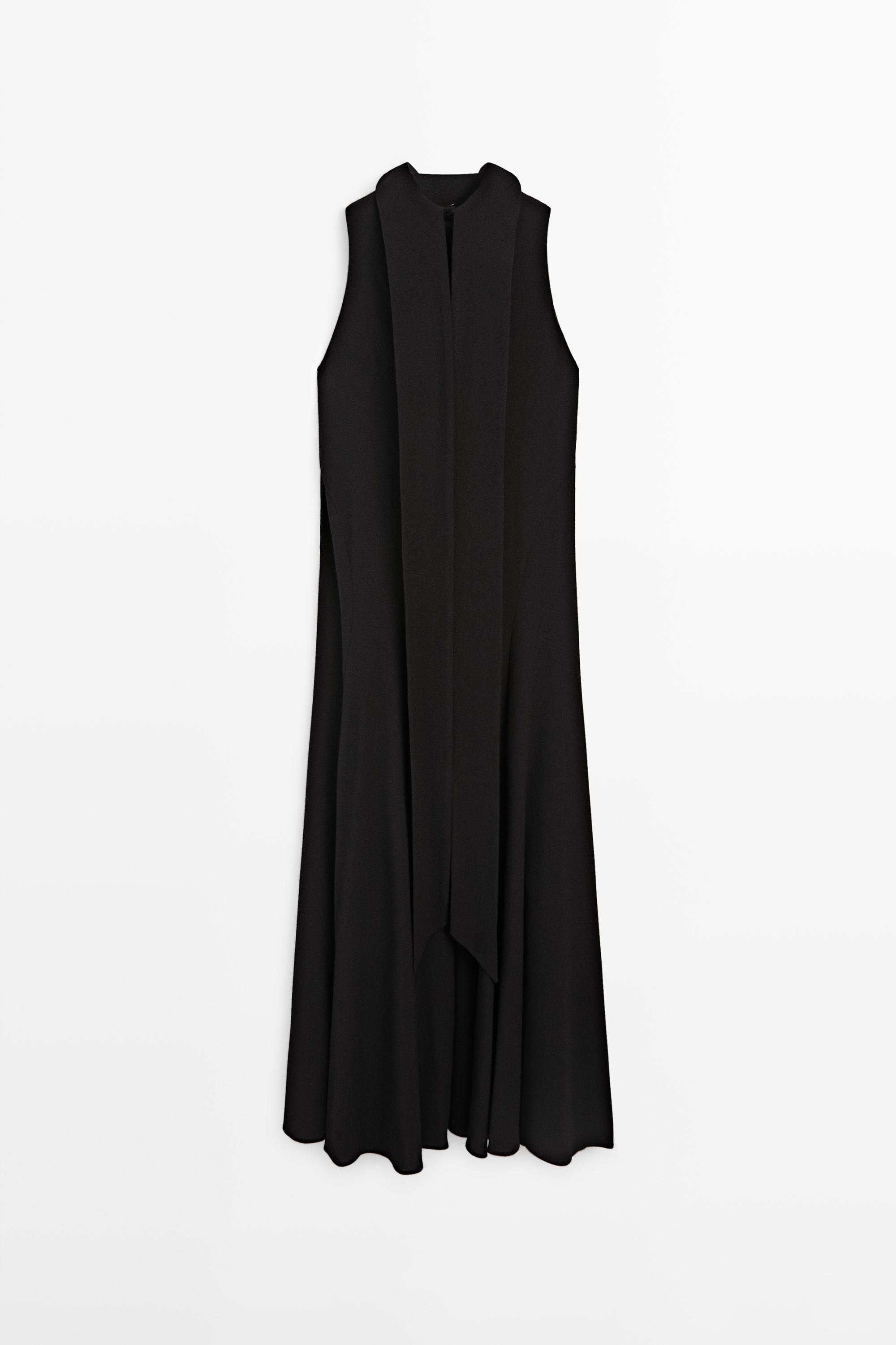 Halter neck midi dress with tie detail — BLACK