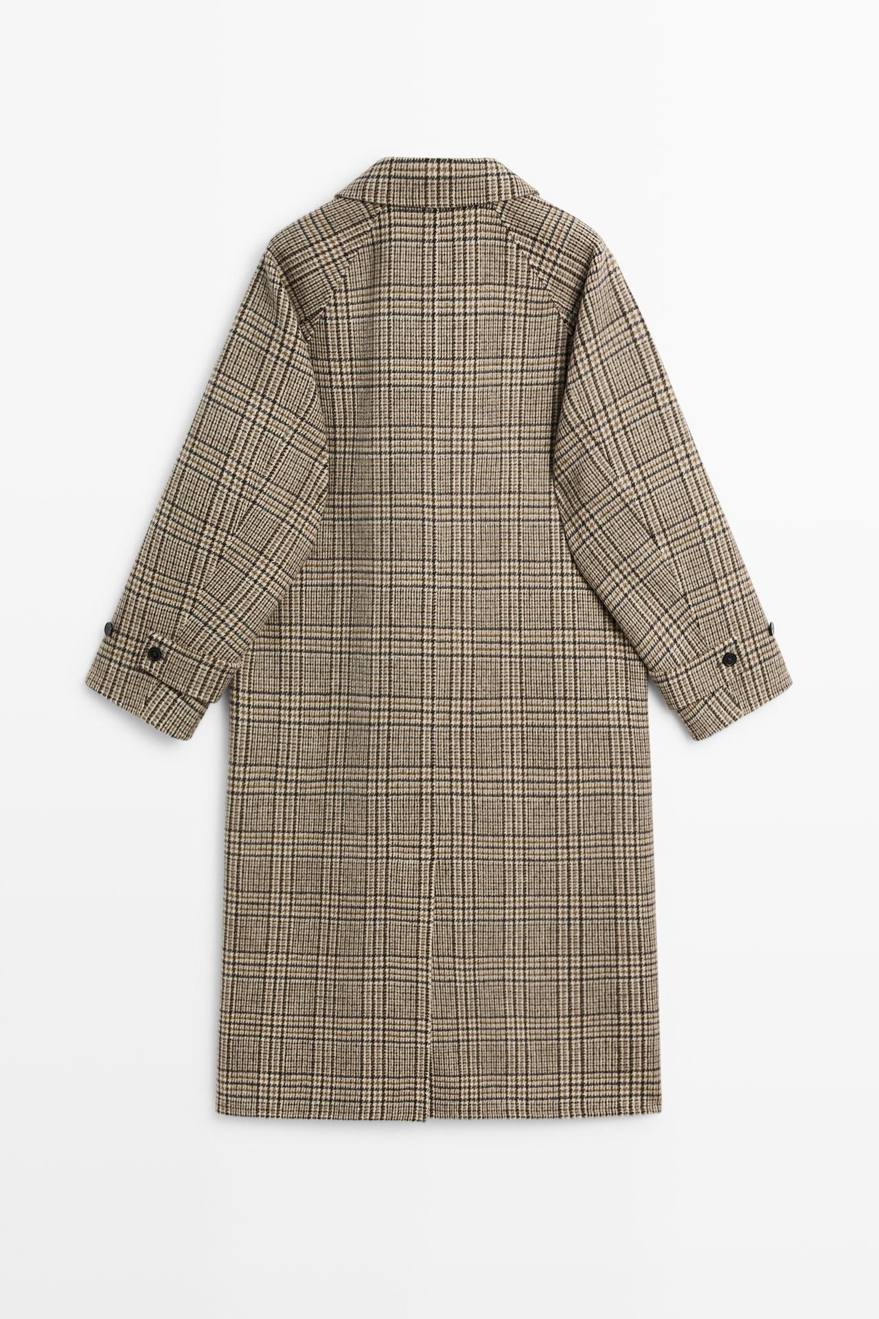 Wool blend check trench coat — Off white