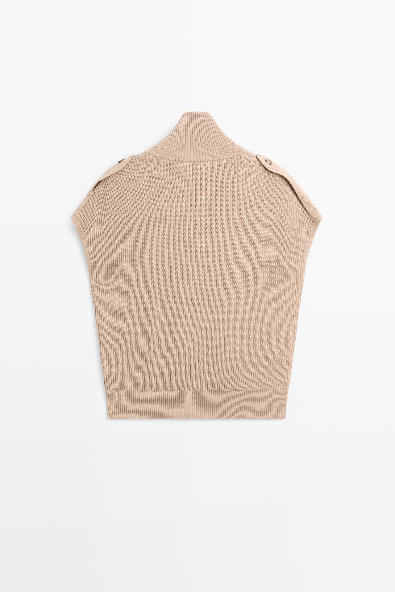 100% cotton button-detail knit vest — CAMEL