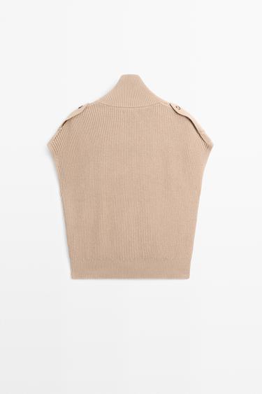 100% cotton button-detail knit vest — CAMEL 6