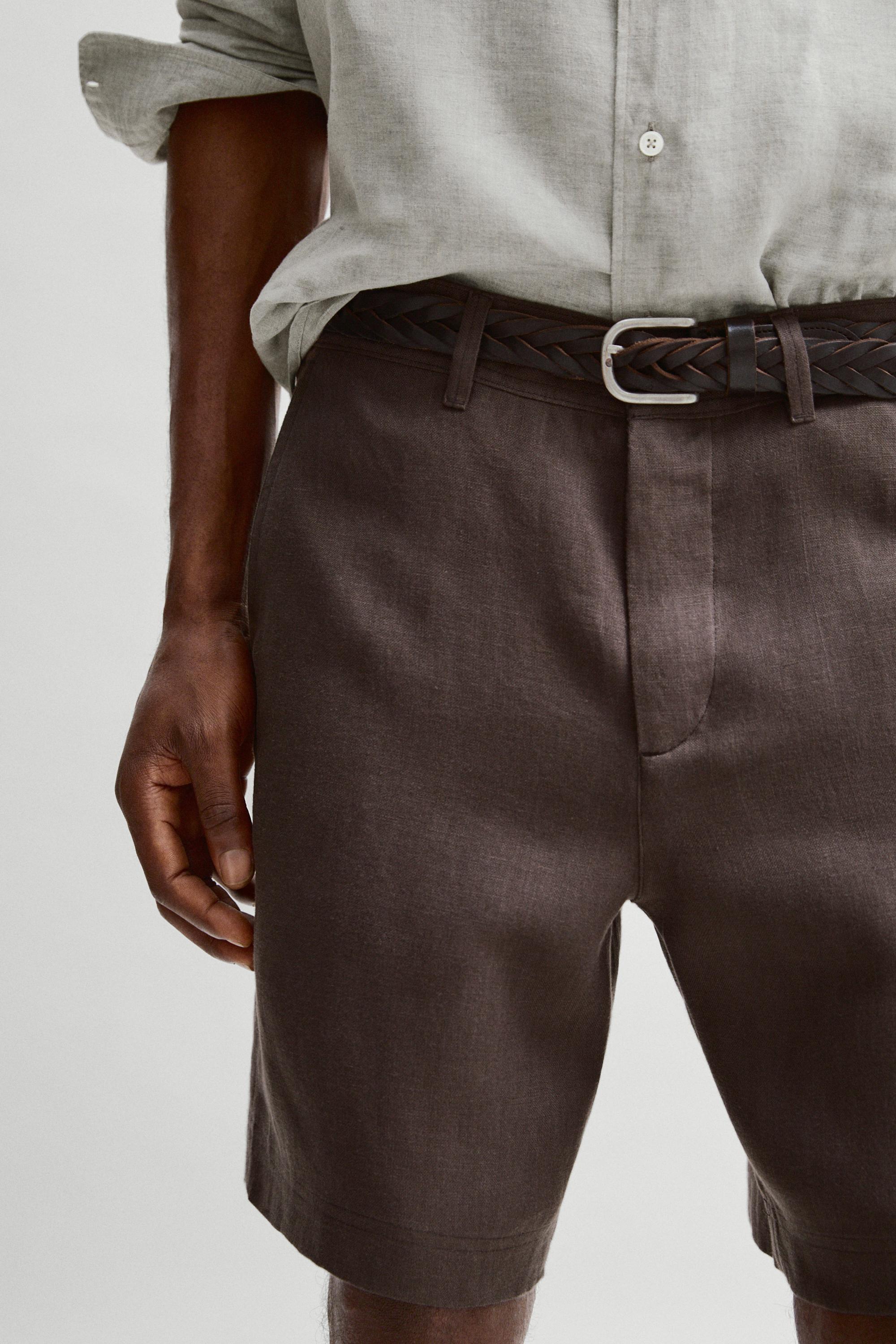100% linen short Bermuda shorts — BROWN