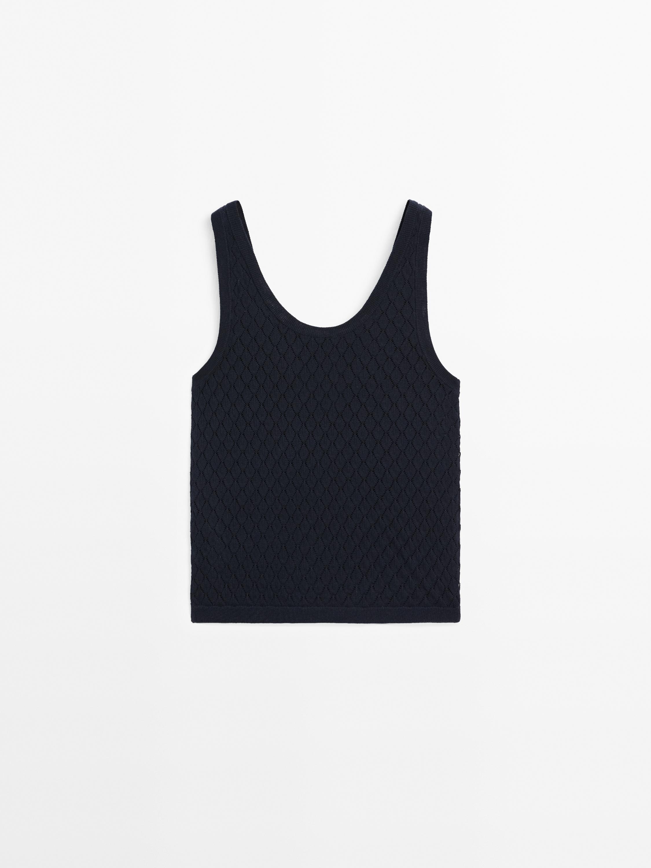 Knit openwork top with straps