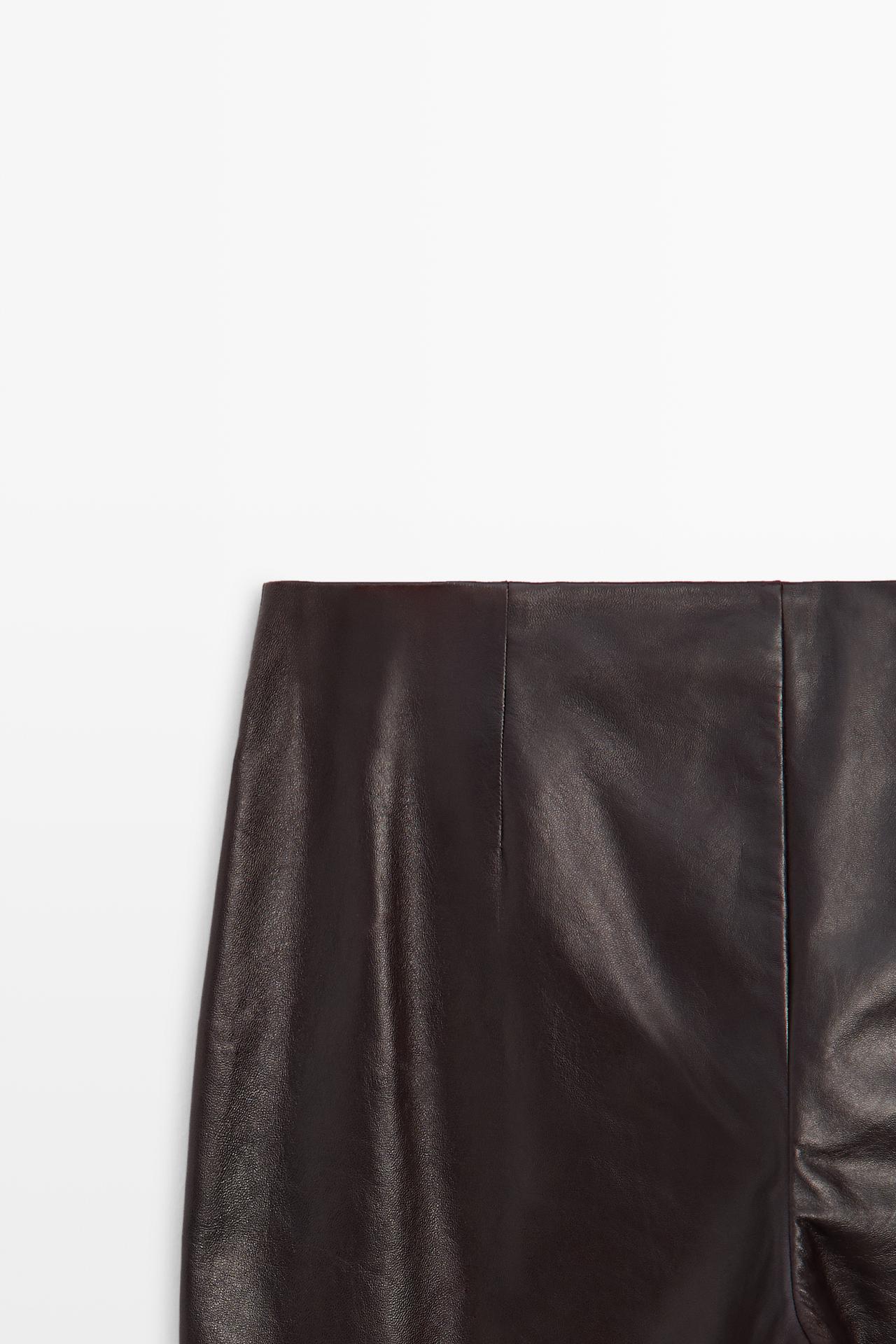 Nappa leather flare fit pants with seams — BROWN