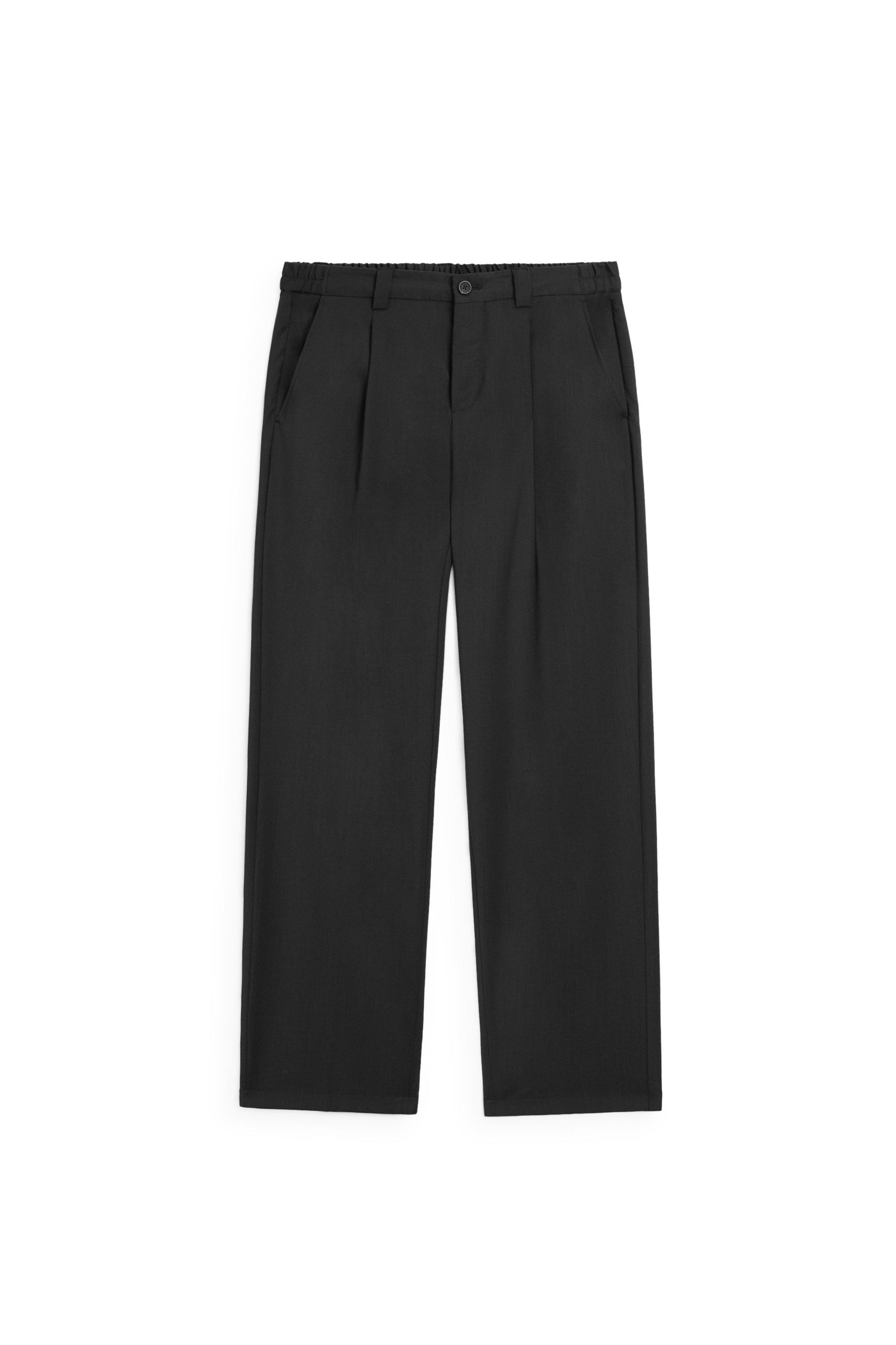Relaxed fit cool wool trousers with darts — BLACK