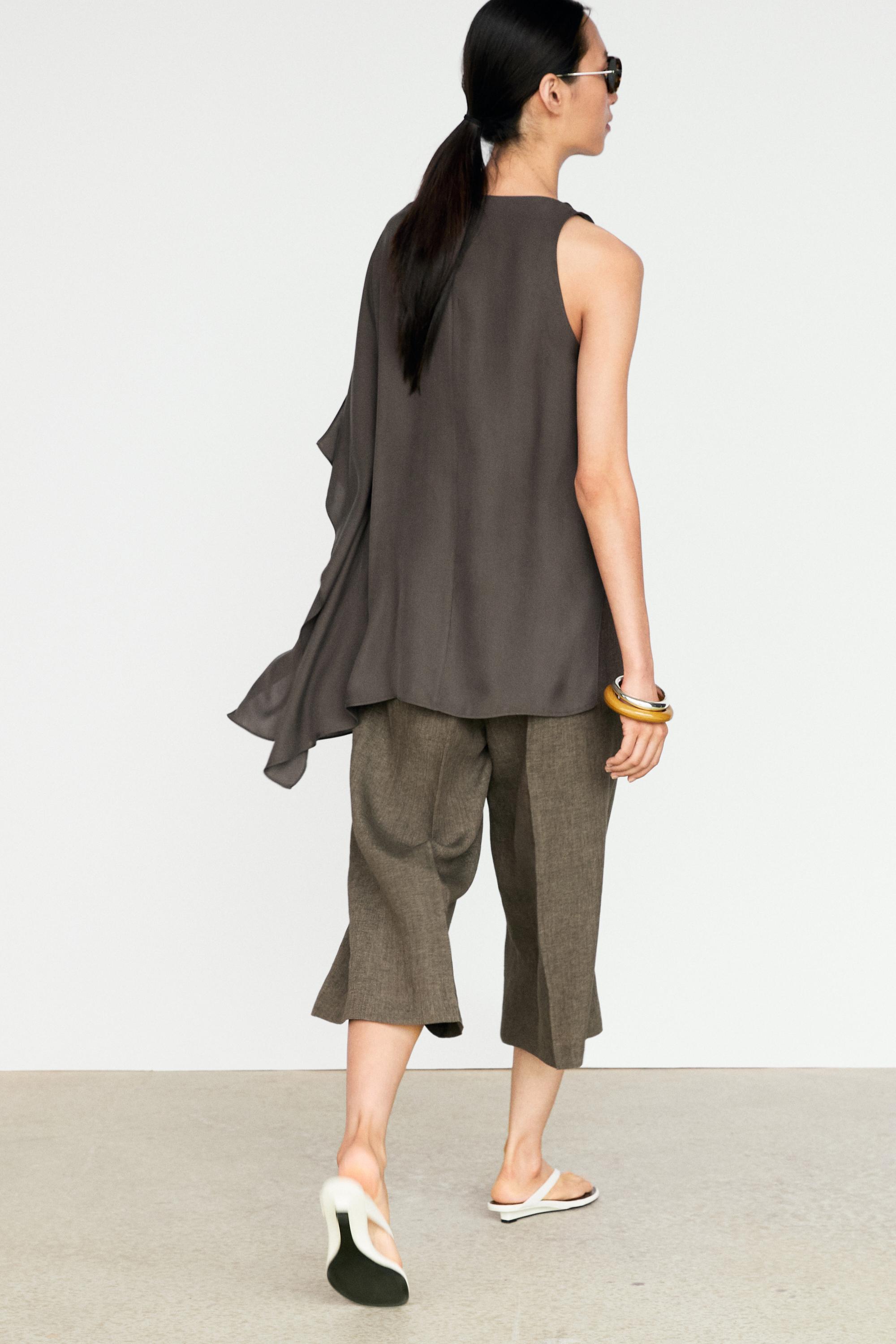 Asymmetric flowing cape top — MOLE BROWN