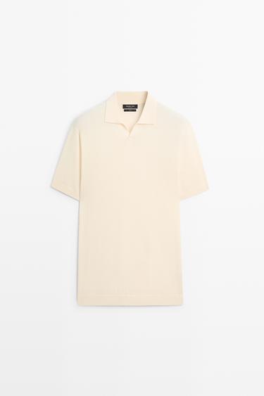 100% cotton V-neck knit polo — CREAM 2