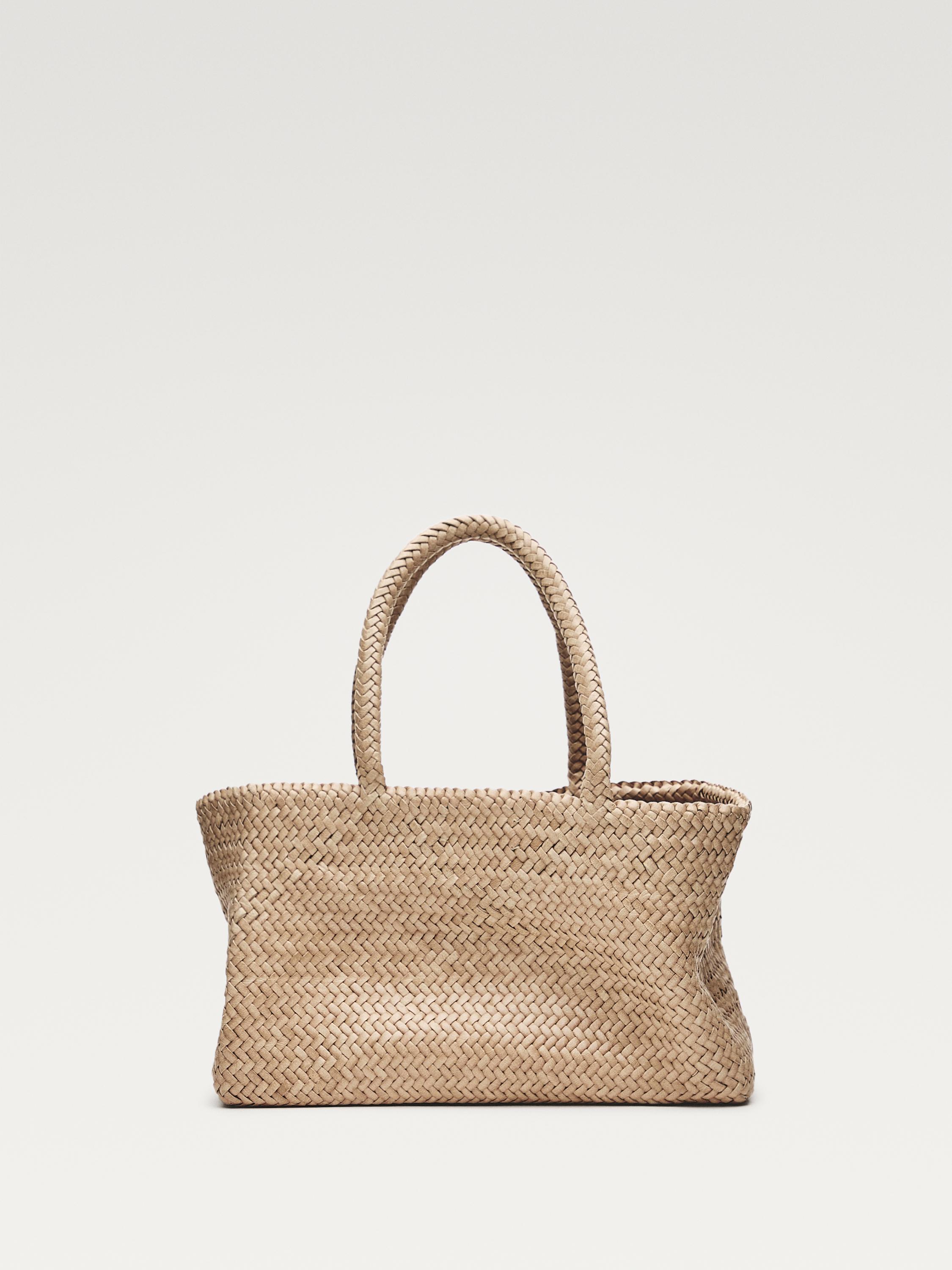 Medium braided nappa leather tote bag — CREAM