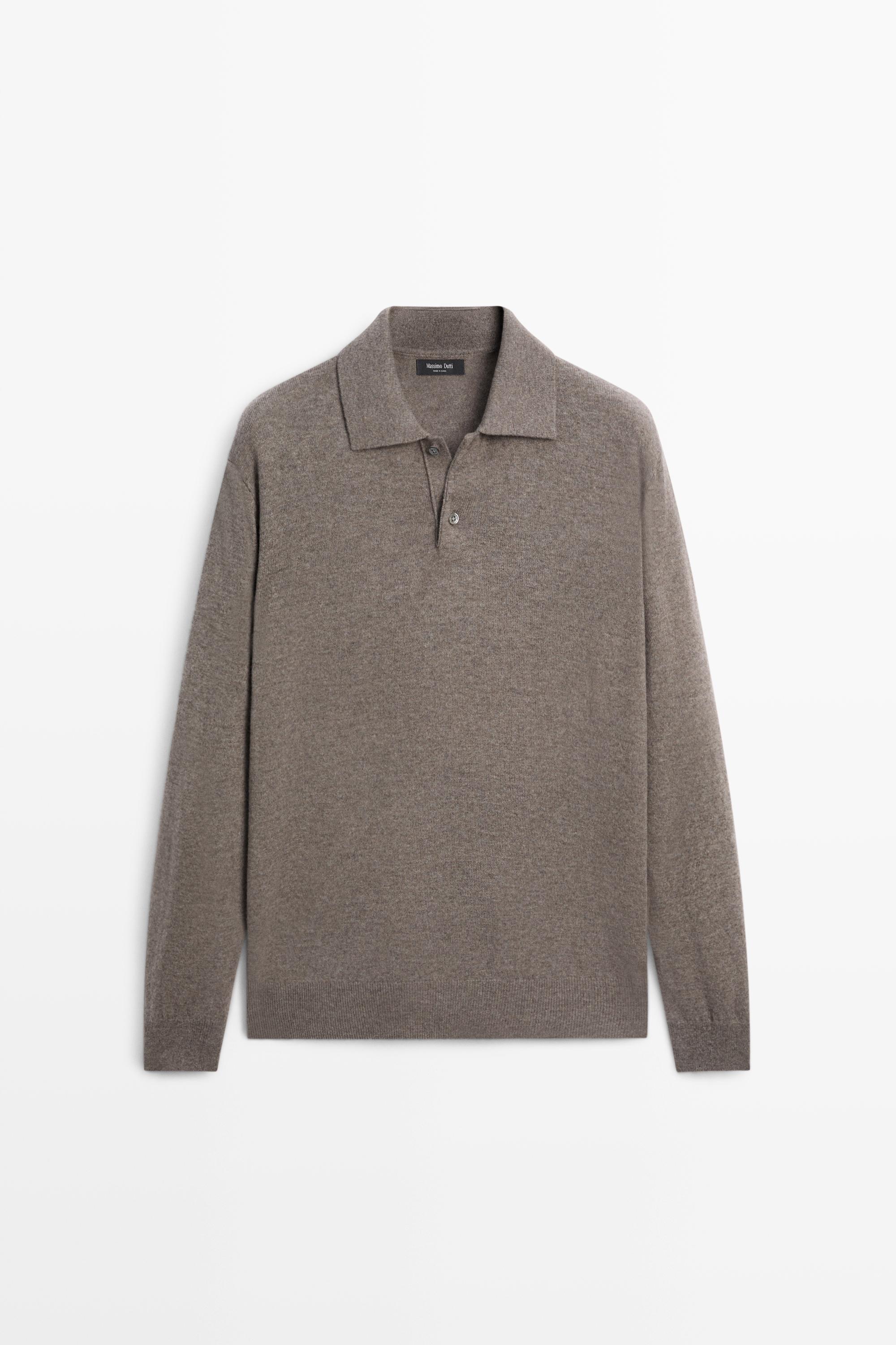 Wool blend knit polo sweater — DARK KHAKI