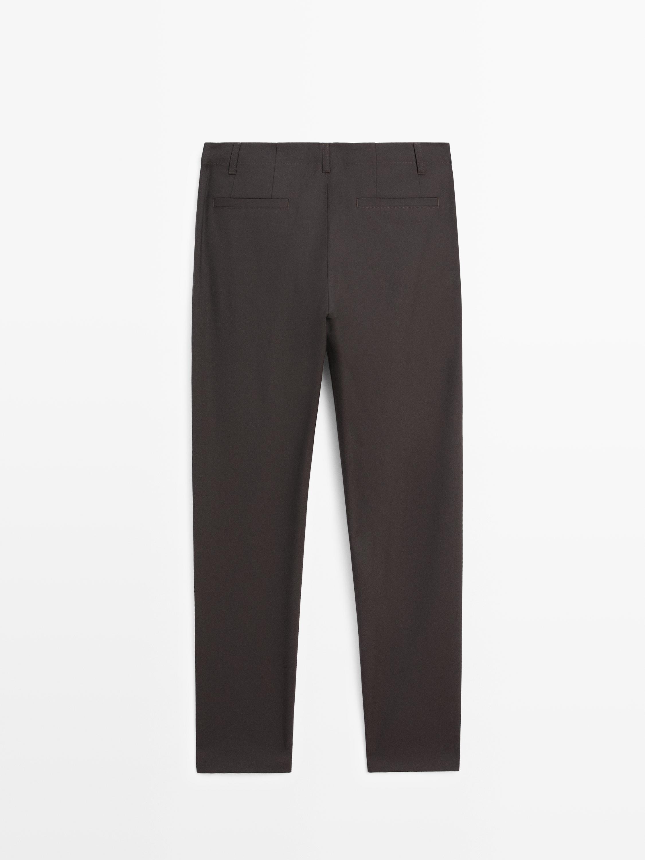 Cool wool textured trousers — BROWN