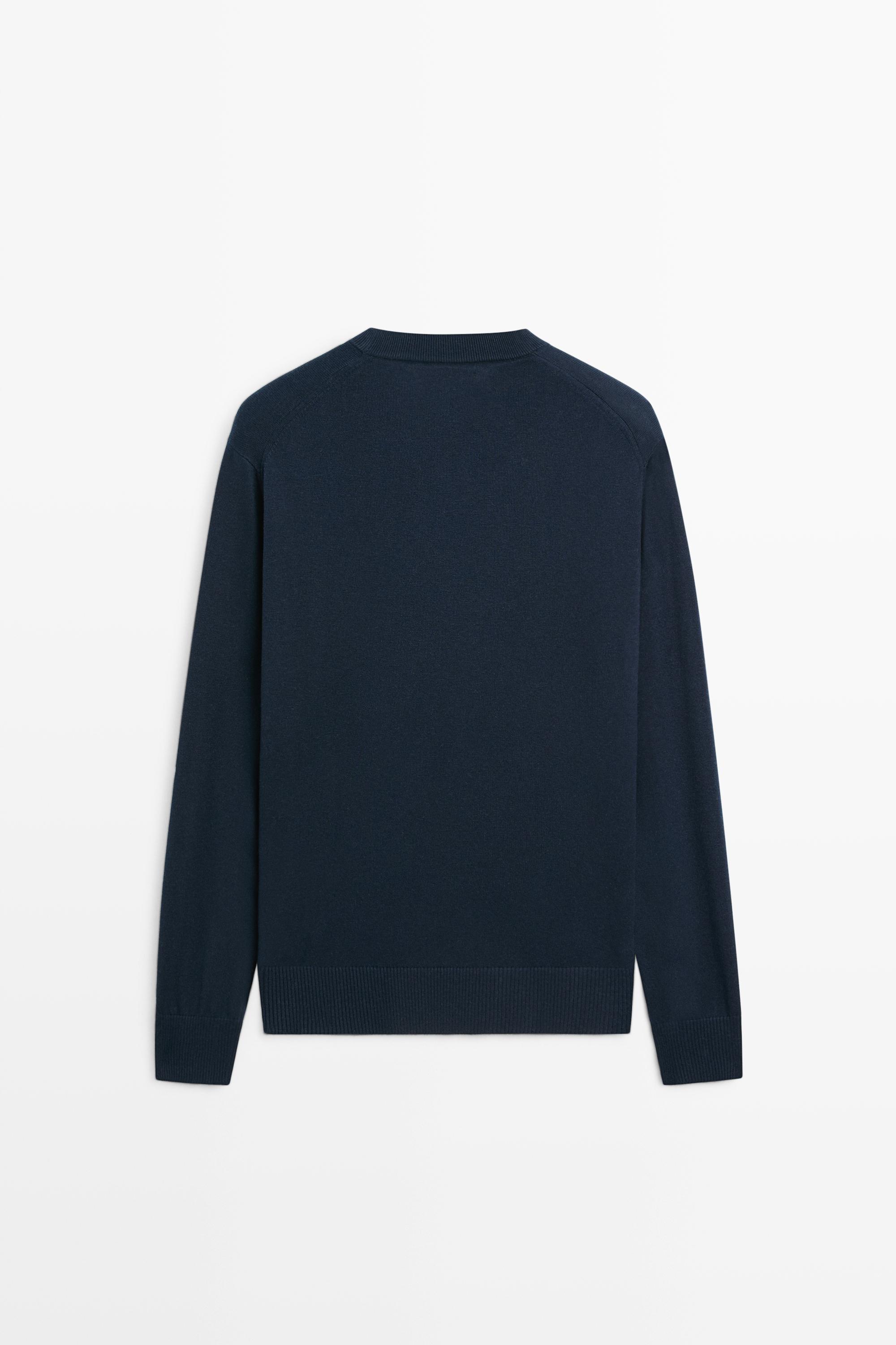 Cotton blend knit sweater — Dark blue
