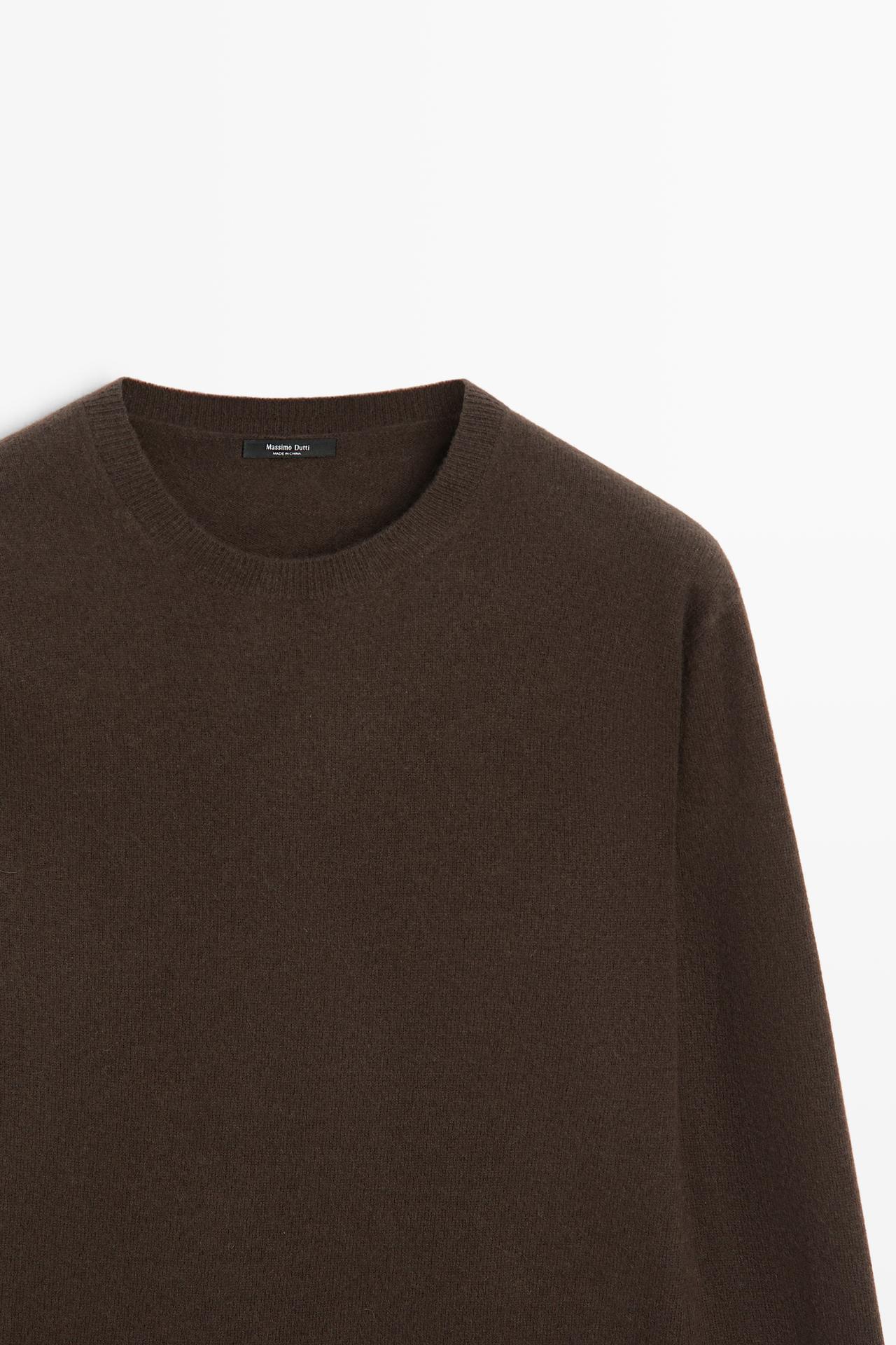 Wool blend crew neck knit sweater — BROWN MARL