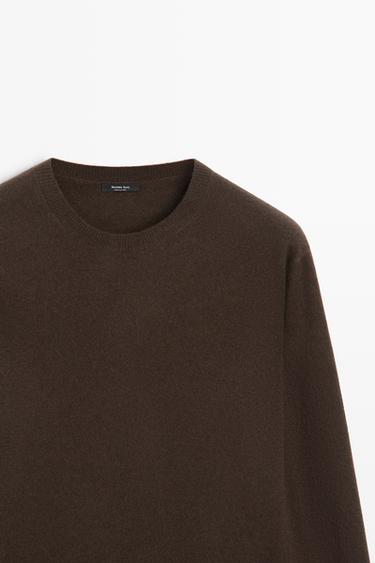 Wool blend crew neck knit sweater — BROWN MARL 4