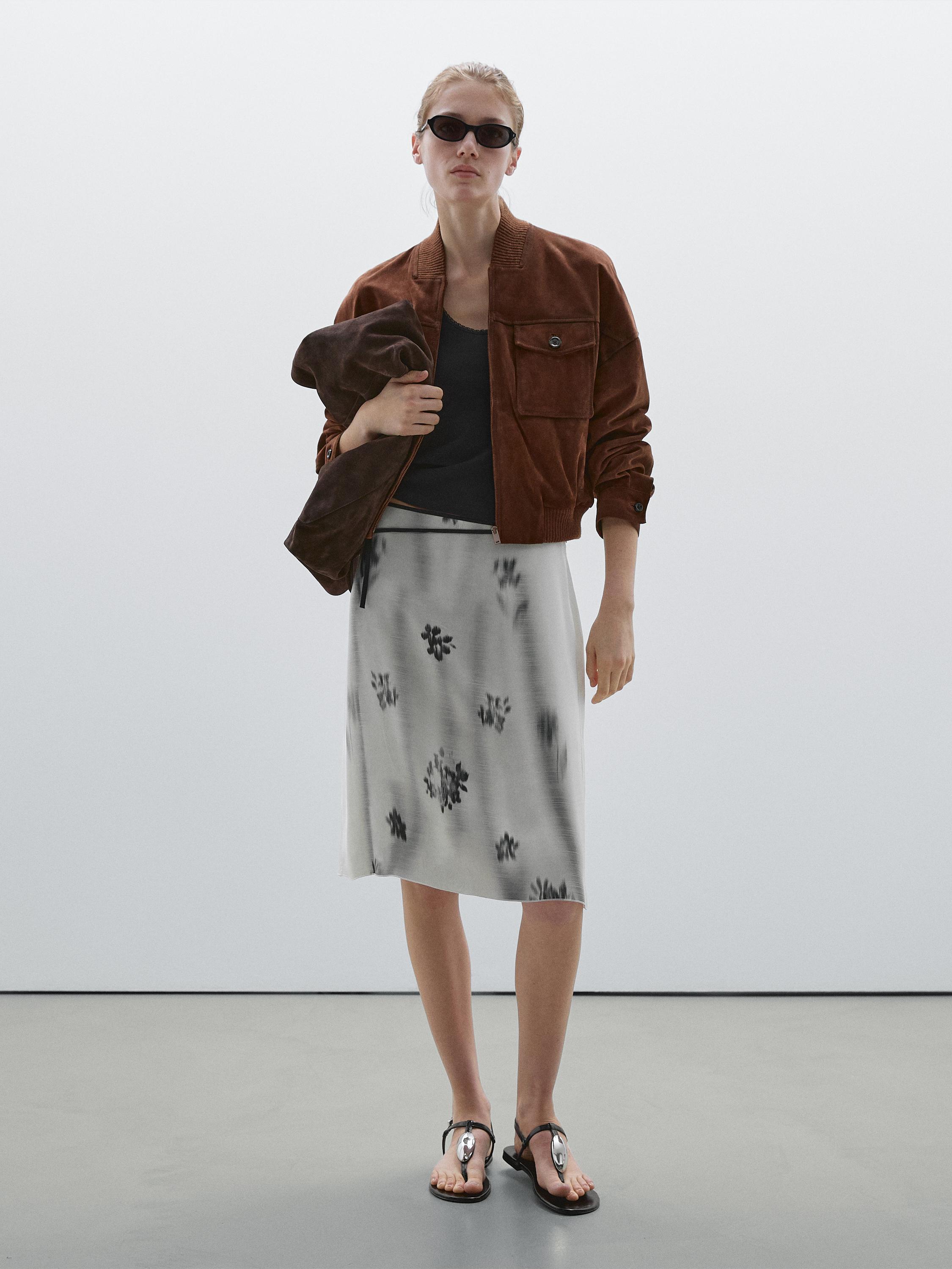 Printed skirt with tie waist