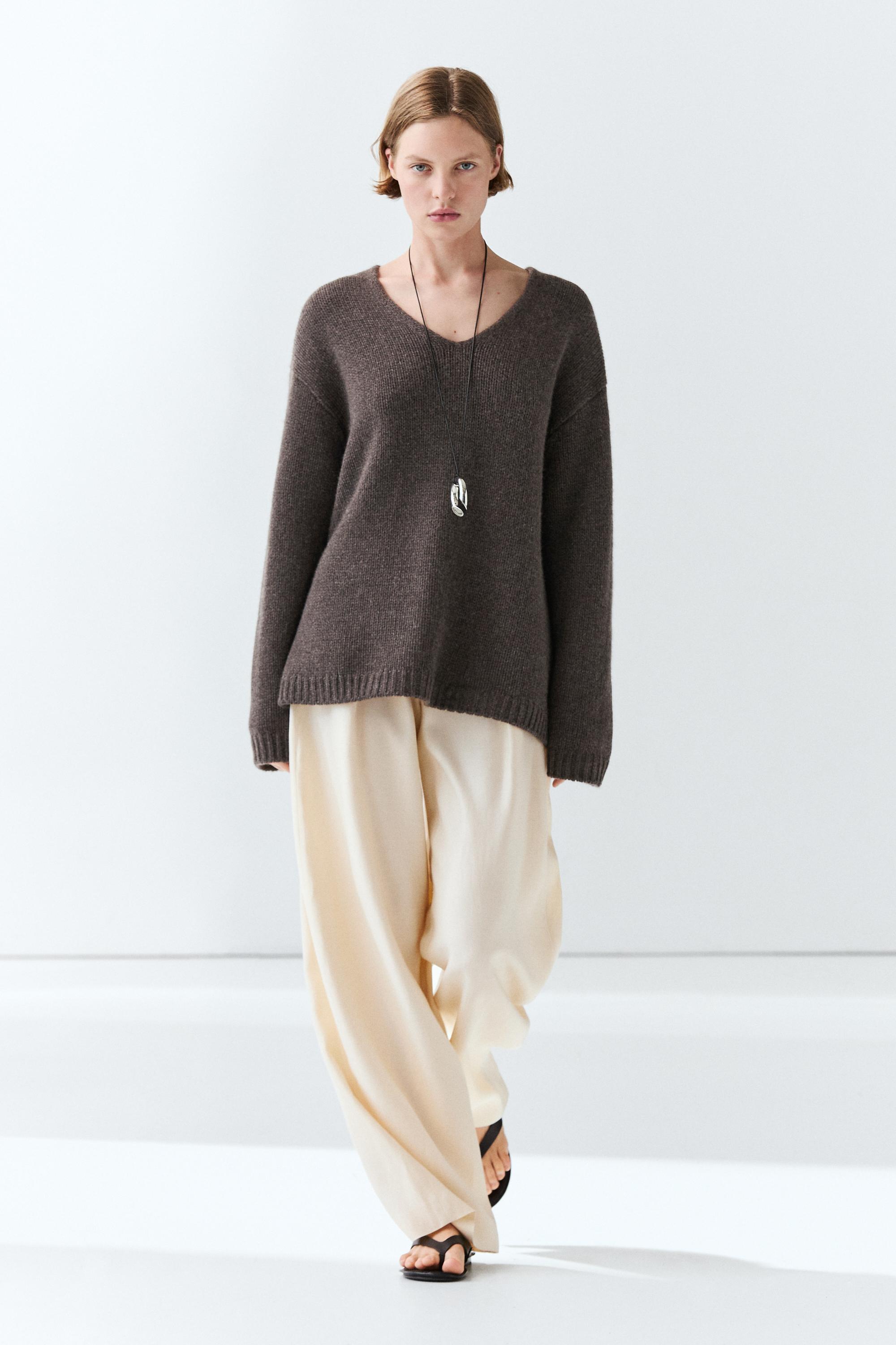 100% cashmere V-neck sweater — BROWN MARL