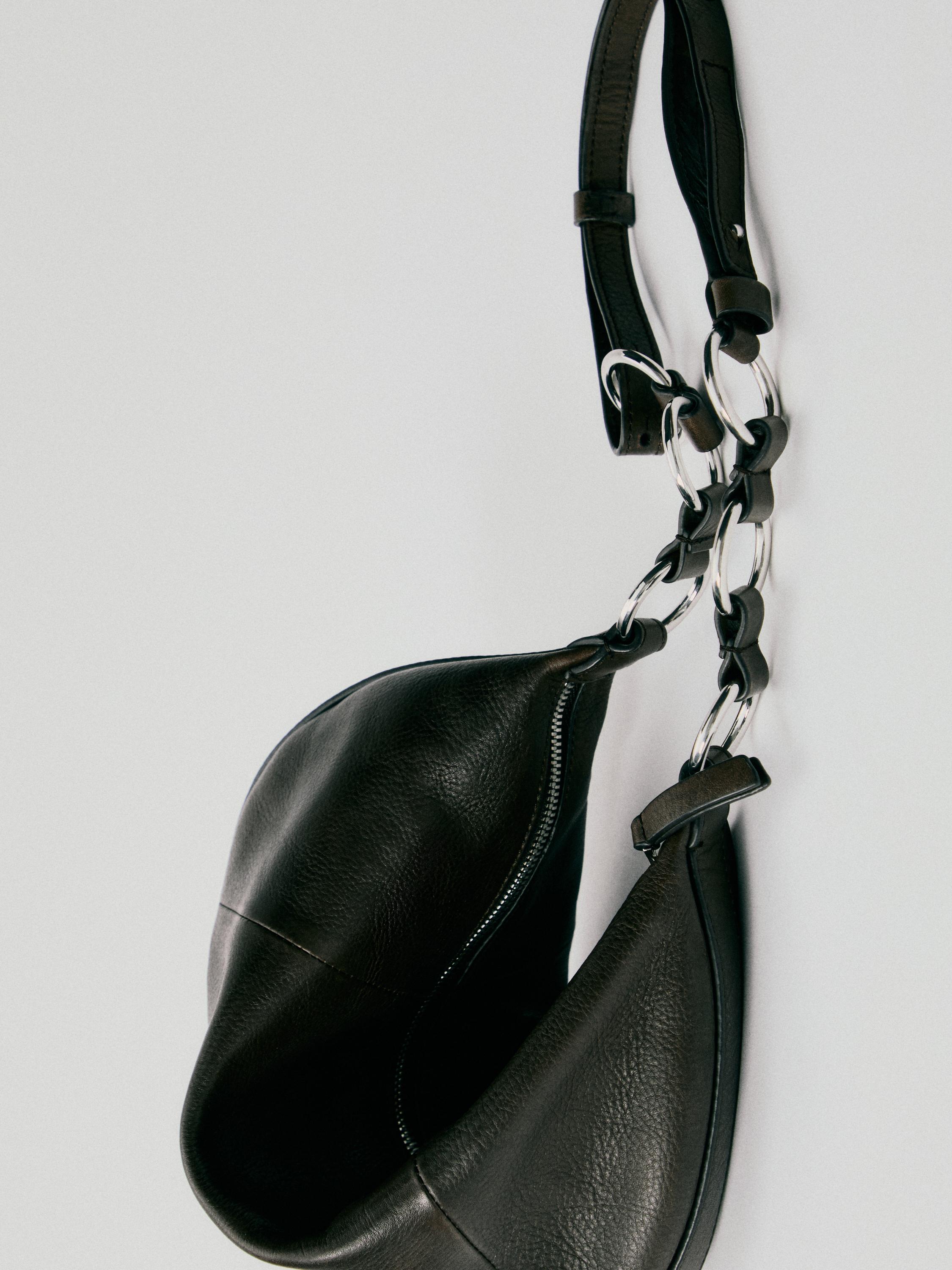 Nappa leather bag with eyelets — BLACK
