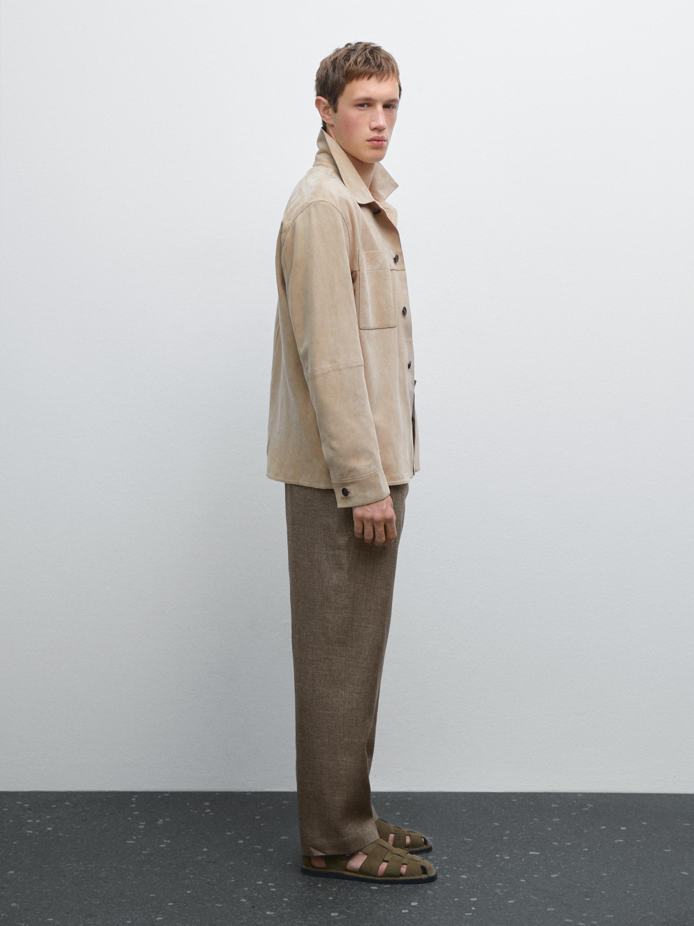 100% linen straight-leg trousers