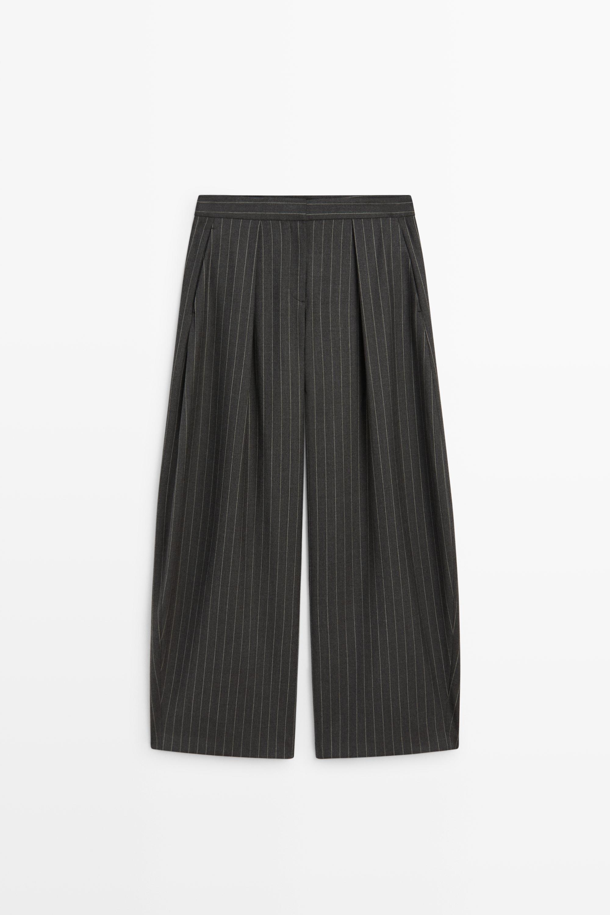 Wool blend striped wide-leg pants