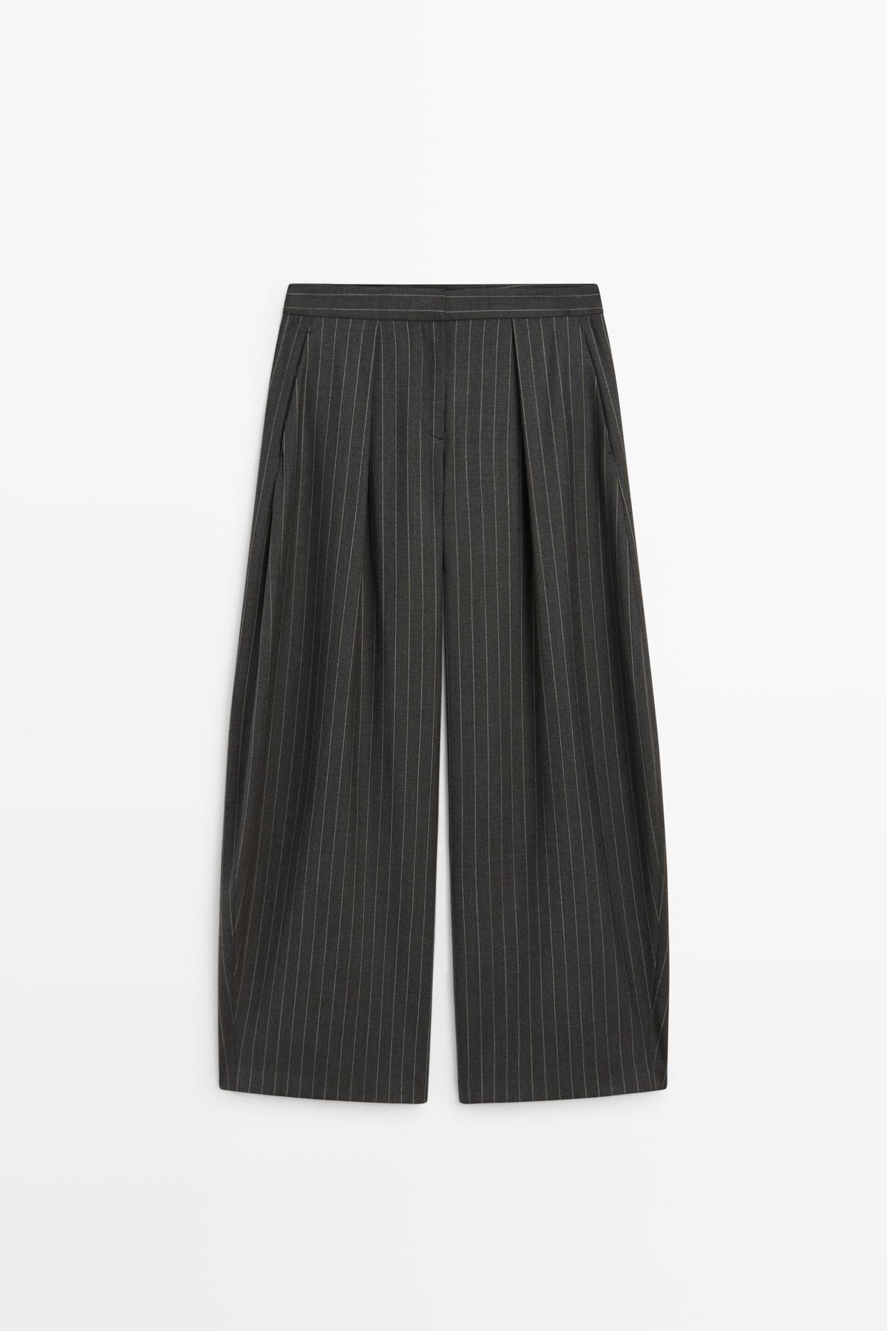 Wool blend striped wide-leg pants — MINK