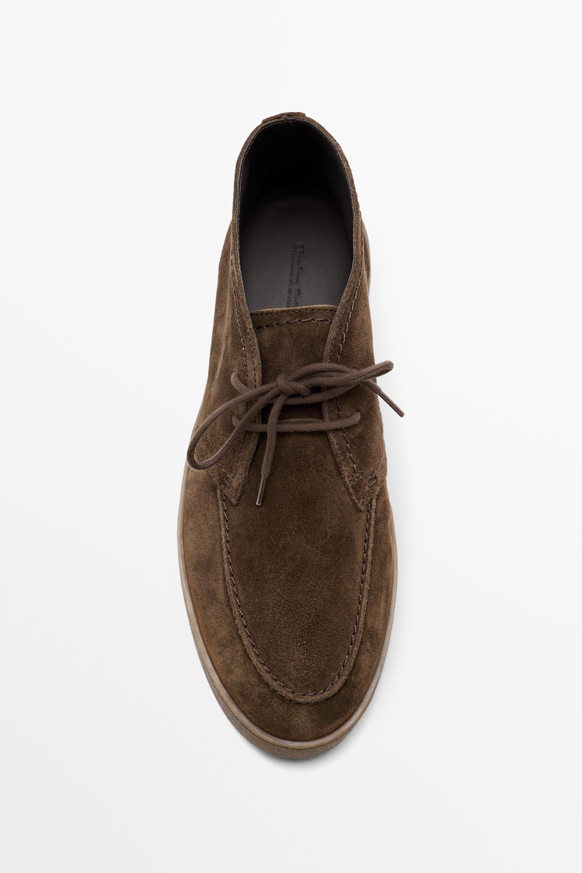 Split suede moc toe ankle-boot shoe