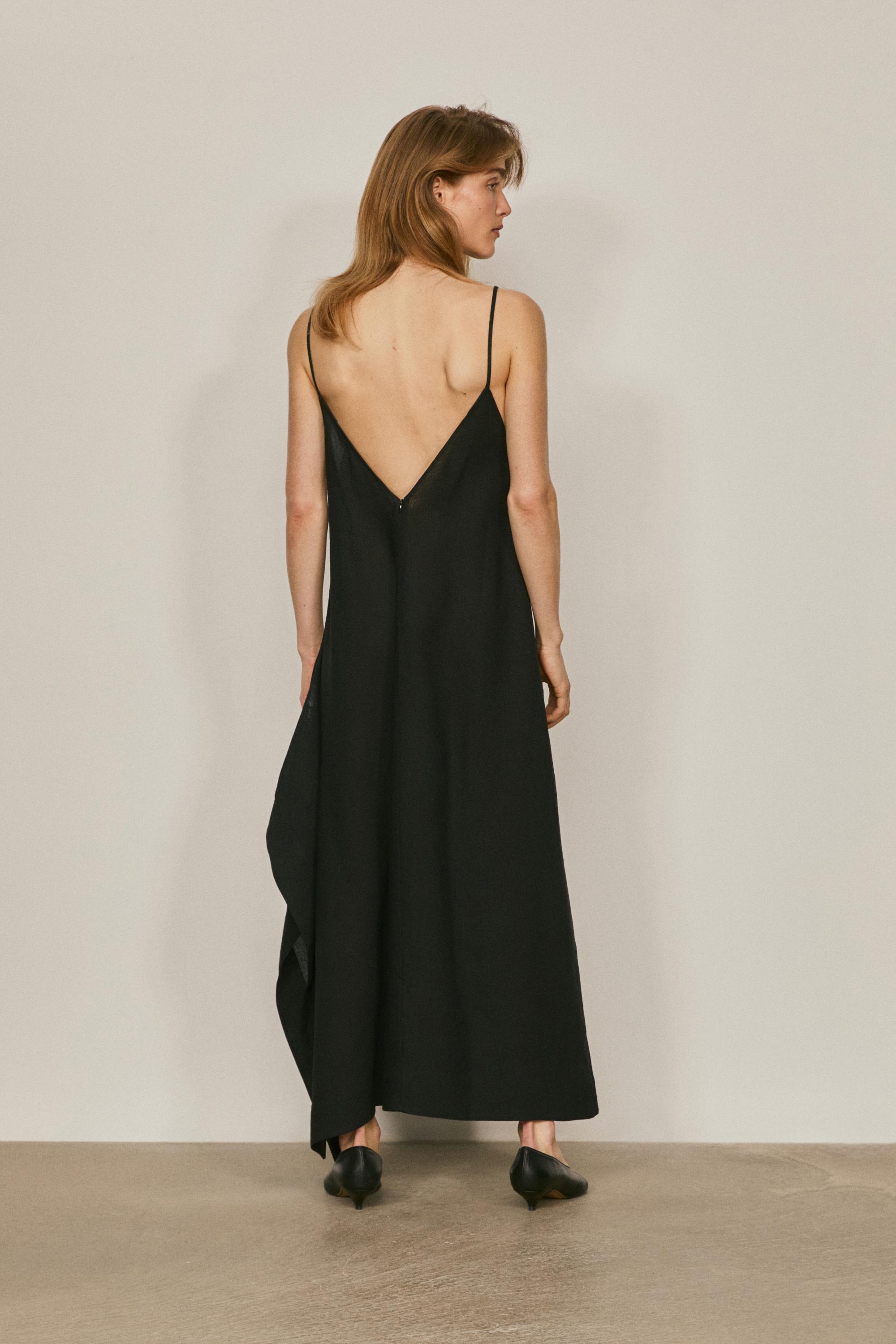 Flowing linen blend slip dress - LIMITED EDITION — BLACK