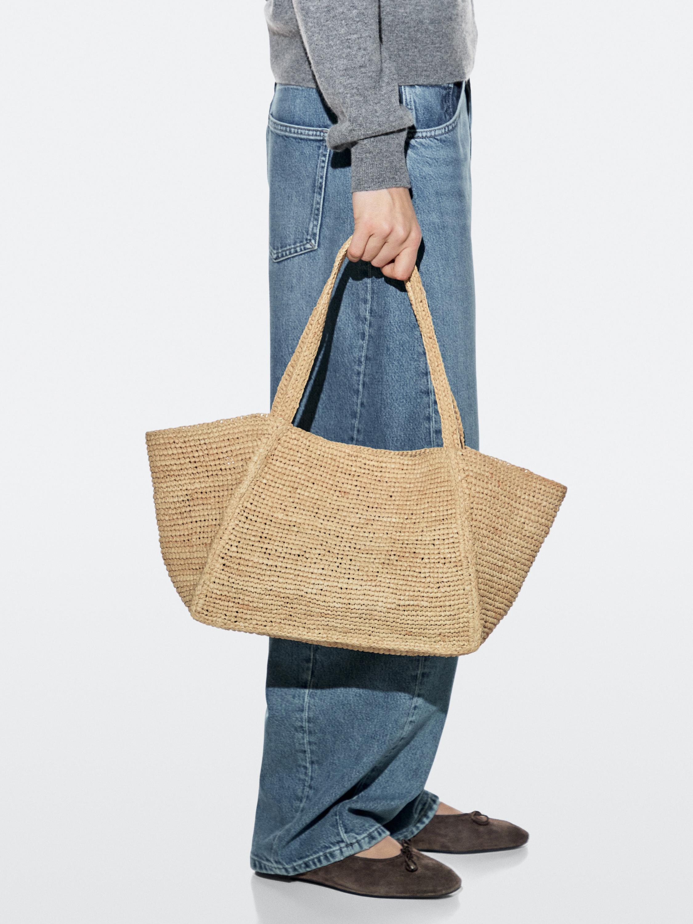 100% raffia mid-sized tote bag — BEIGE
