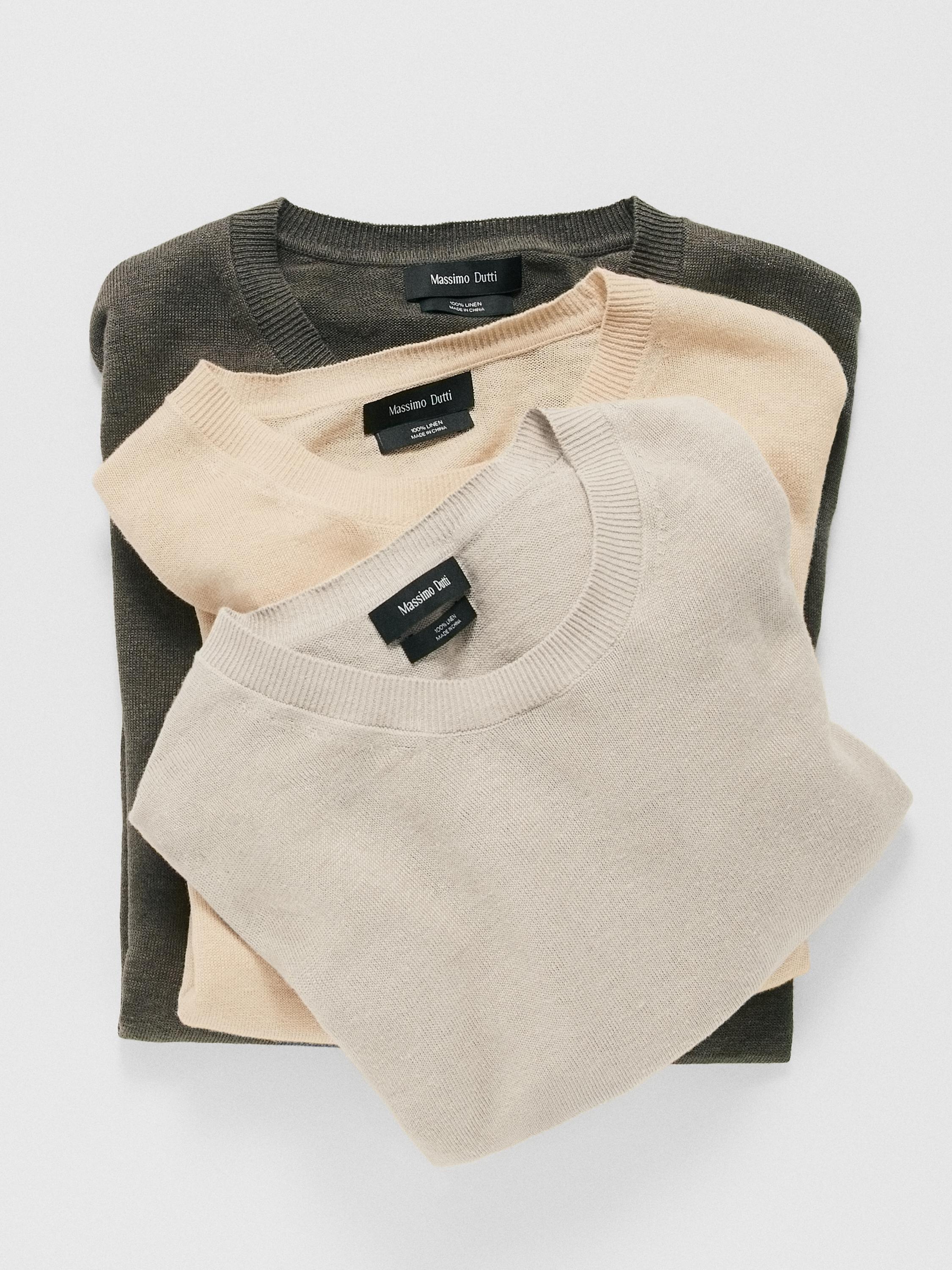 100% linen knit crew neck sweater — BEIGE