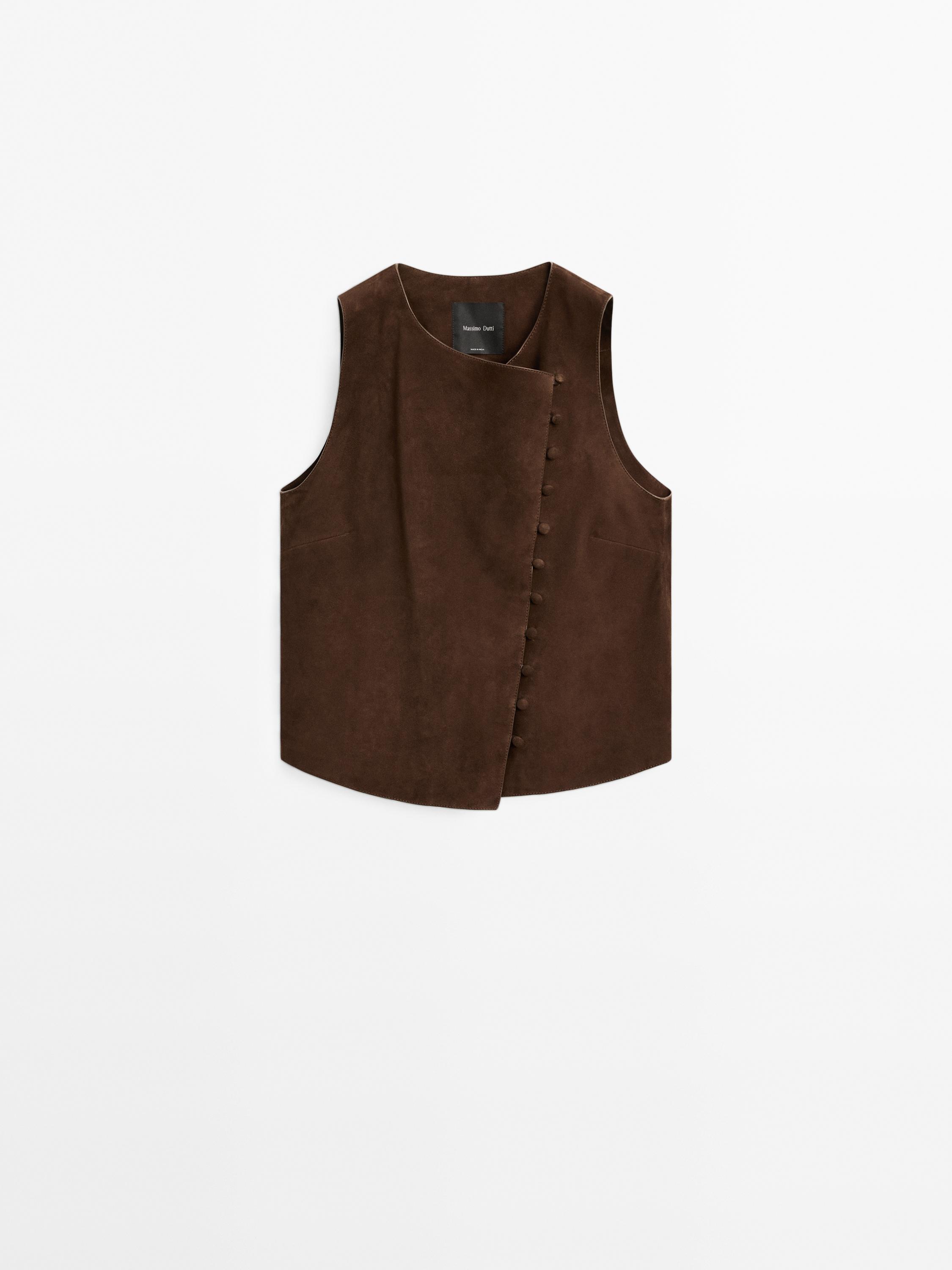 Short suede leather waistcoat with buttons