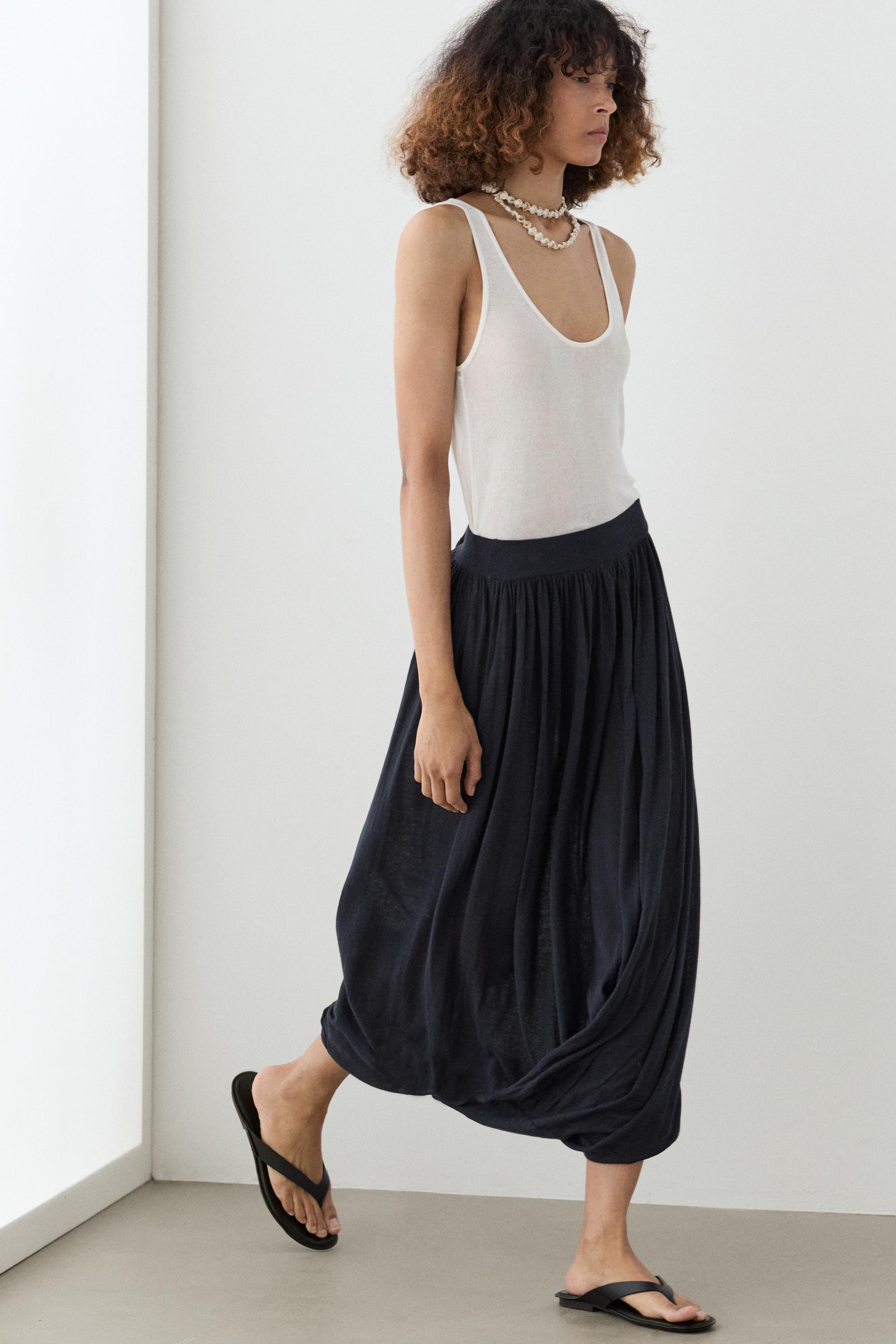 Draped balloon midi skirt — NAVY BLUE