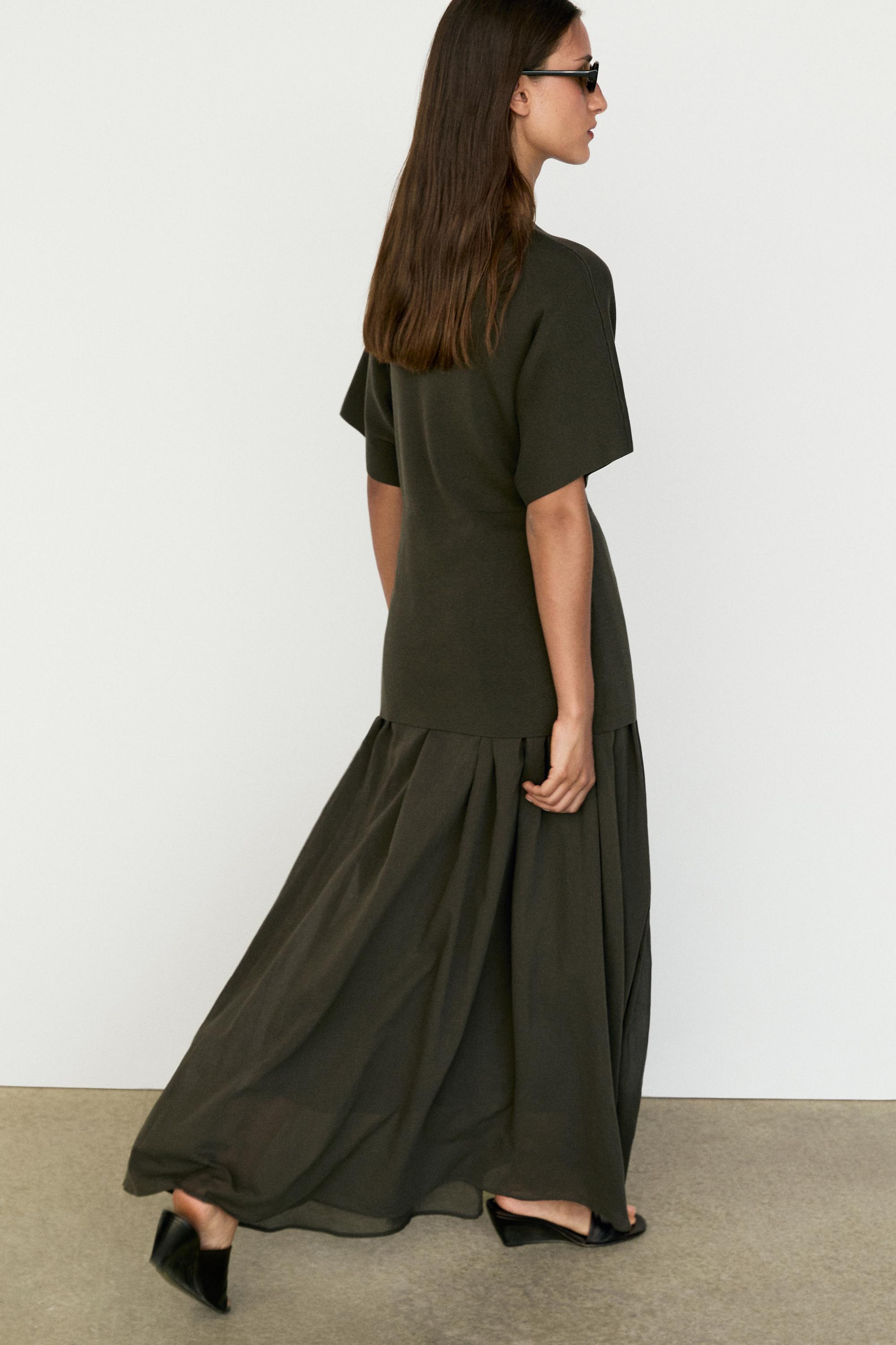 Combined midi dress — GREEN