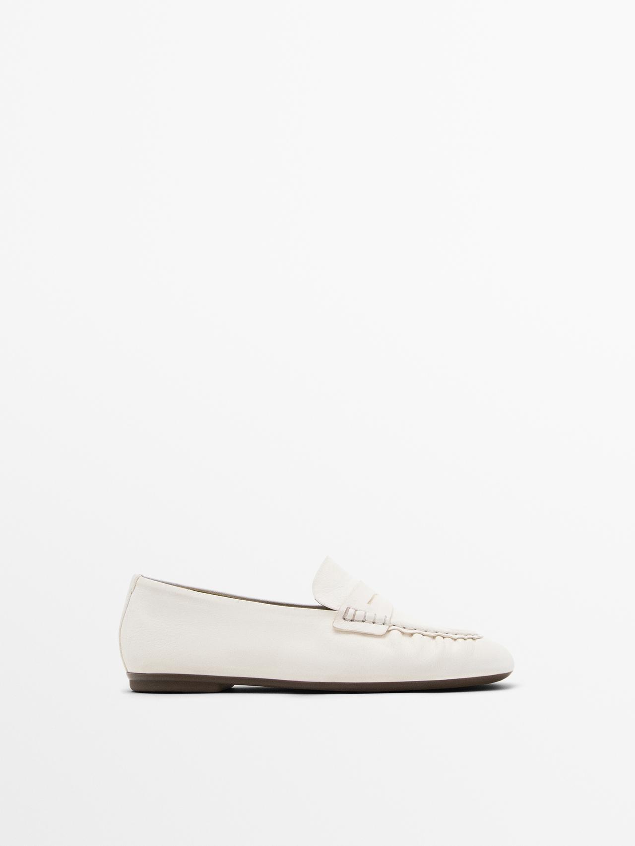 Massimo Dutti - Dame - Bløde Loafers Med Pynterem - Hvid - 41