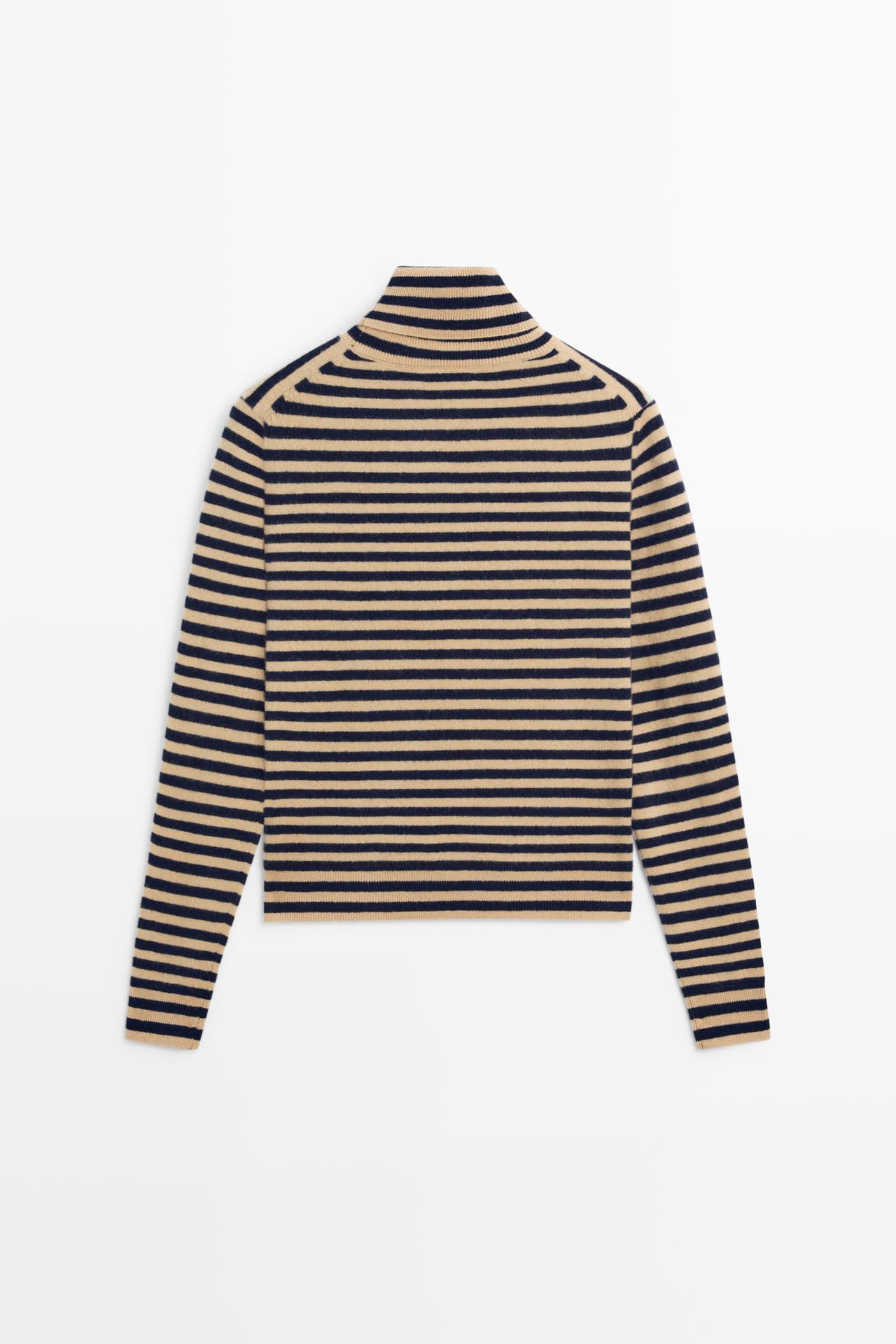 Wool-cashmere blend knit turtleneck sweater — NAVY BLUE