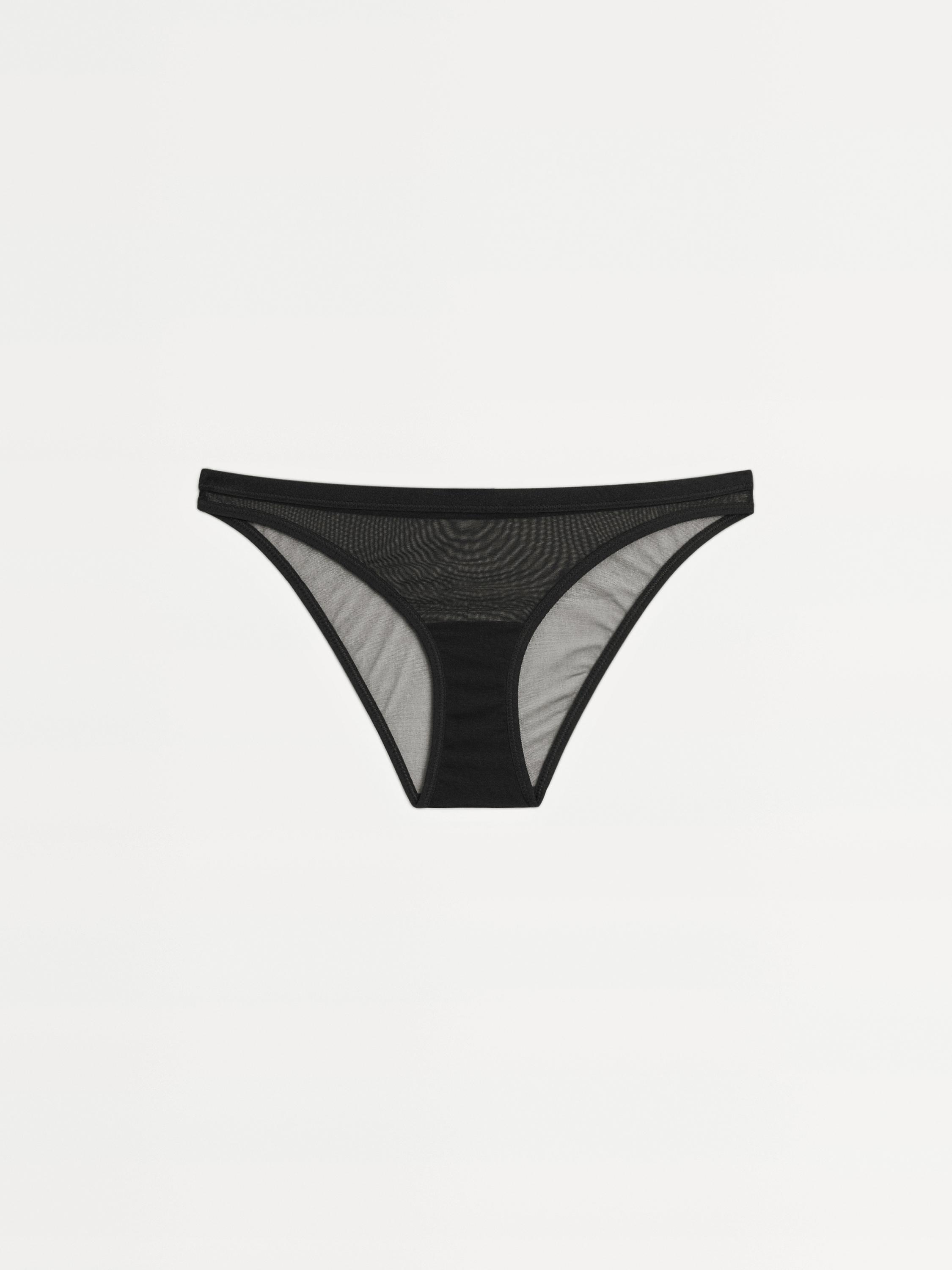 Semi-sheer mesh briefs — BLACK
