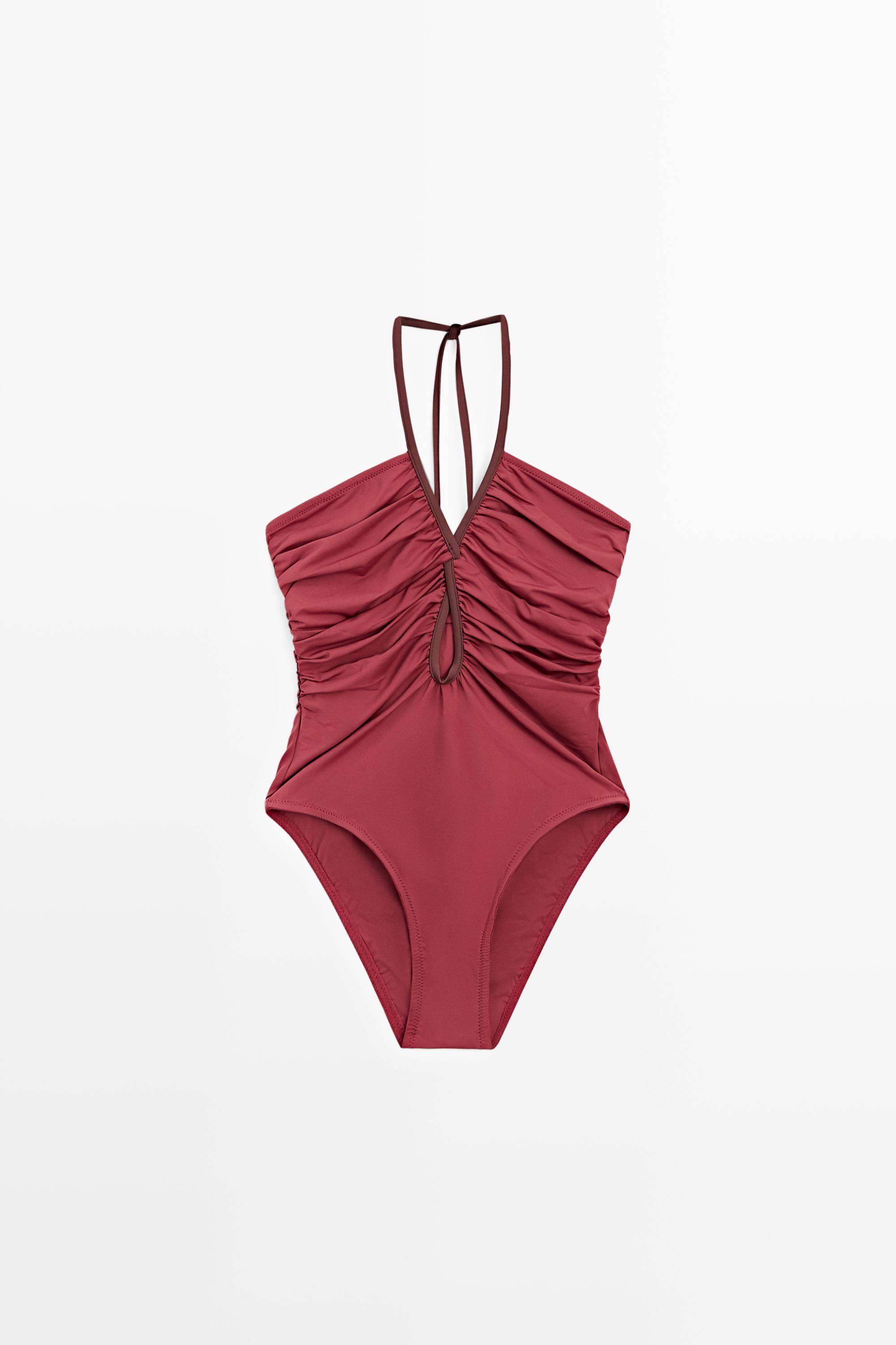 Swimsuit with contrast gathered detail — PINK