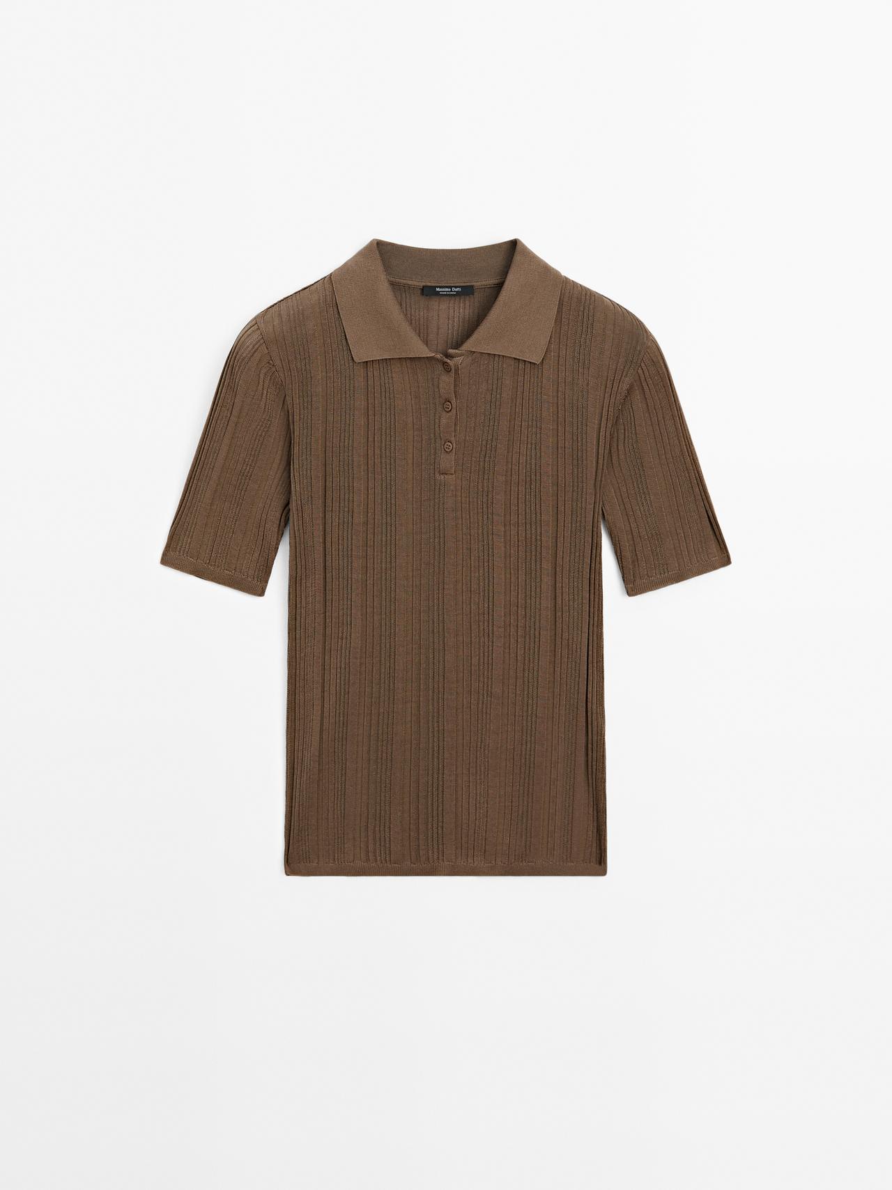 Massimo Dutti - Dame - Poloshirt I 100 % Bomuld Med Ribdetalje - Brændt - Xs