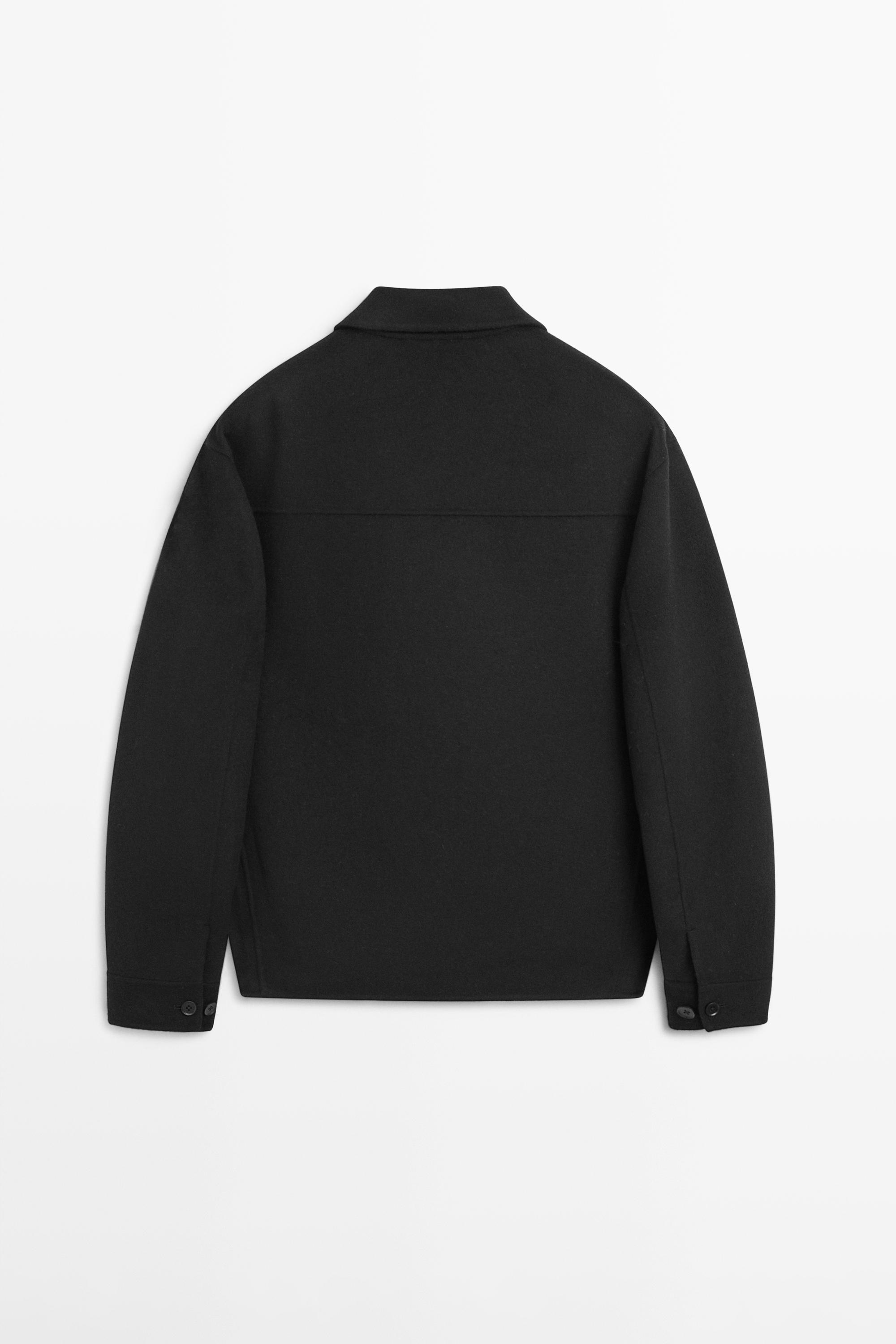 Short wool blend overshirt — BLACK