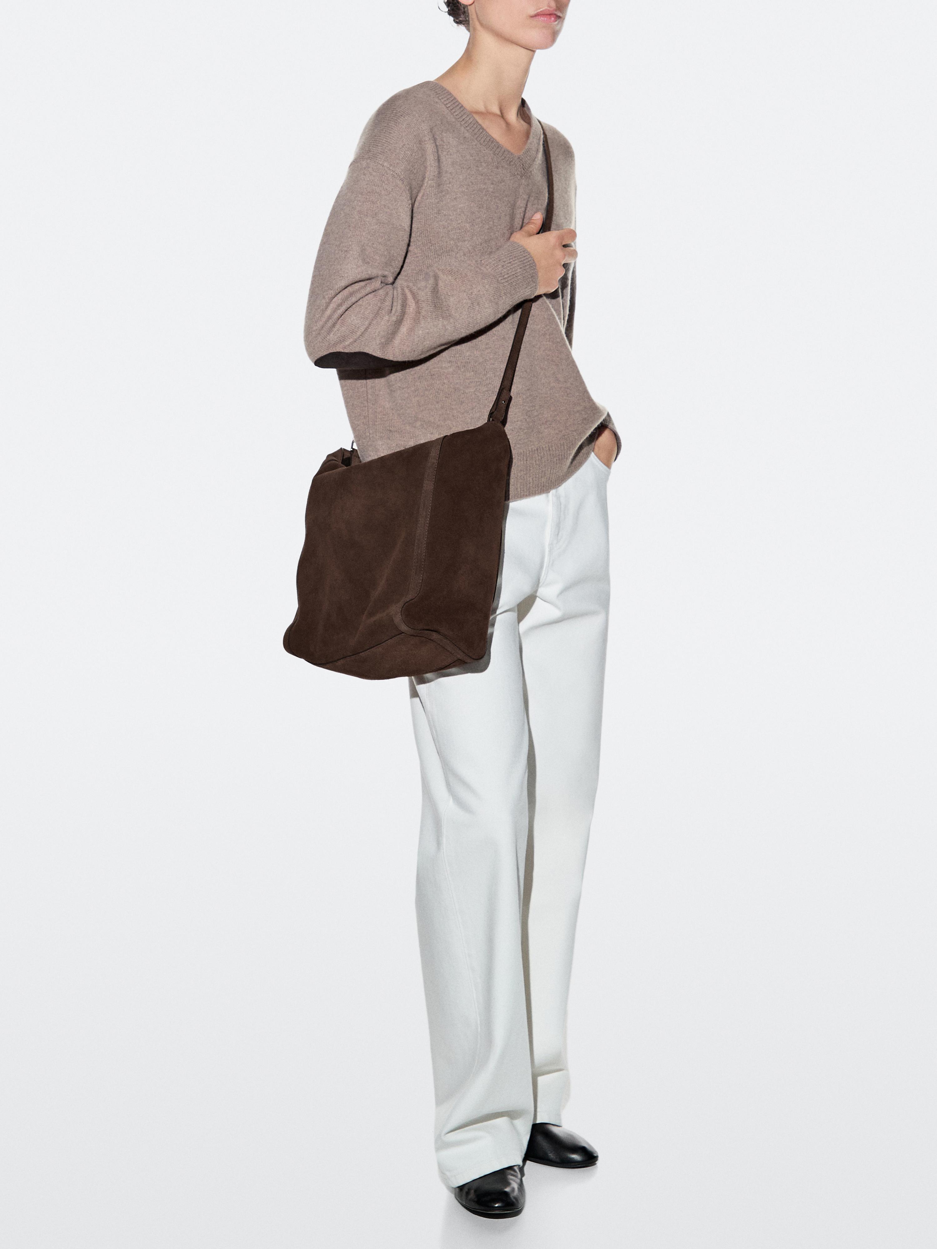 Split suede leather tote bag — MINK