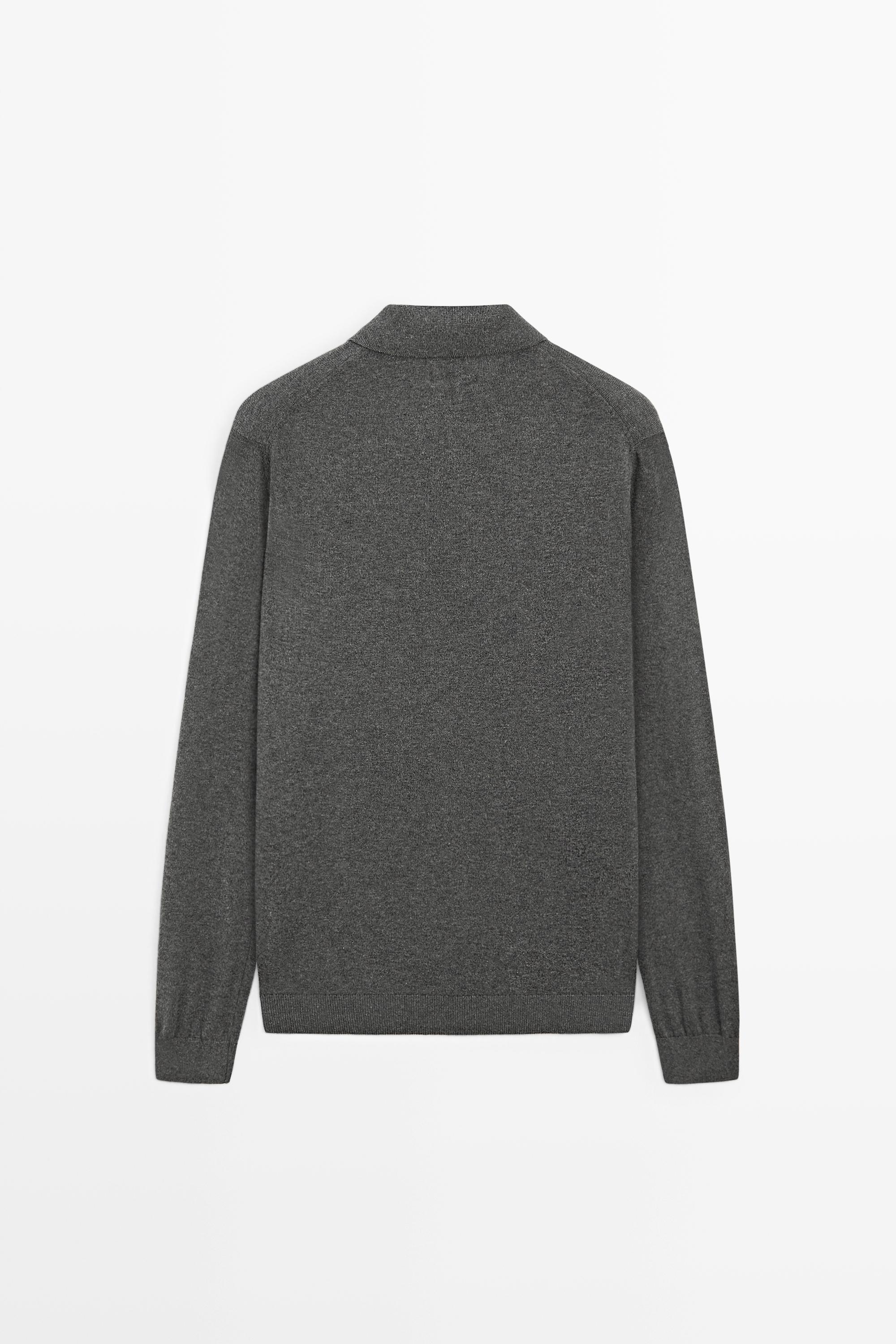 100% cotton knit polo sweater — CHARCOAL