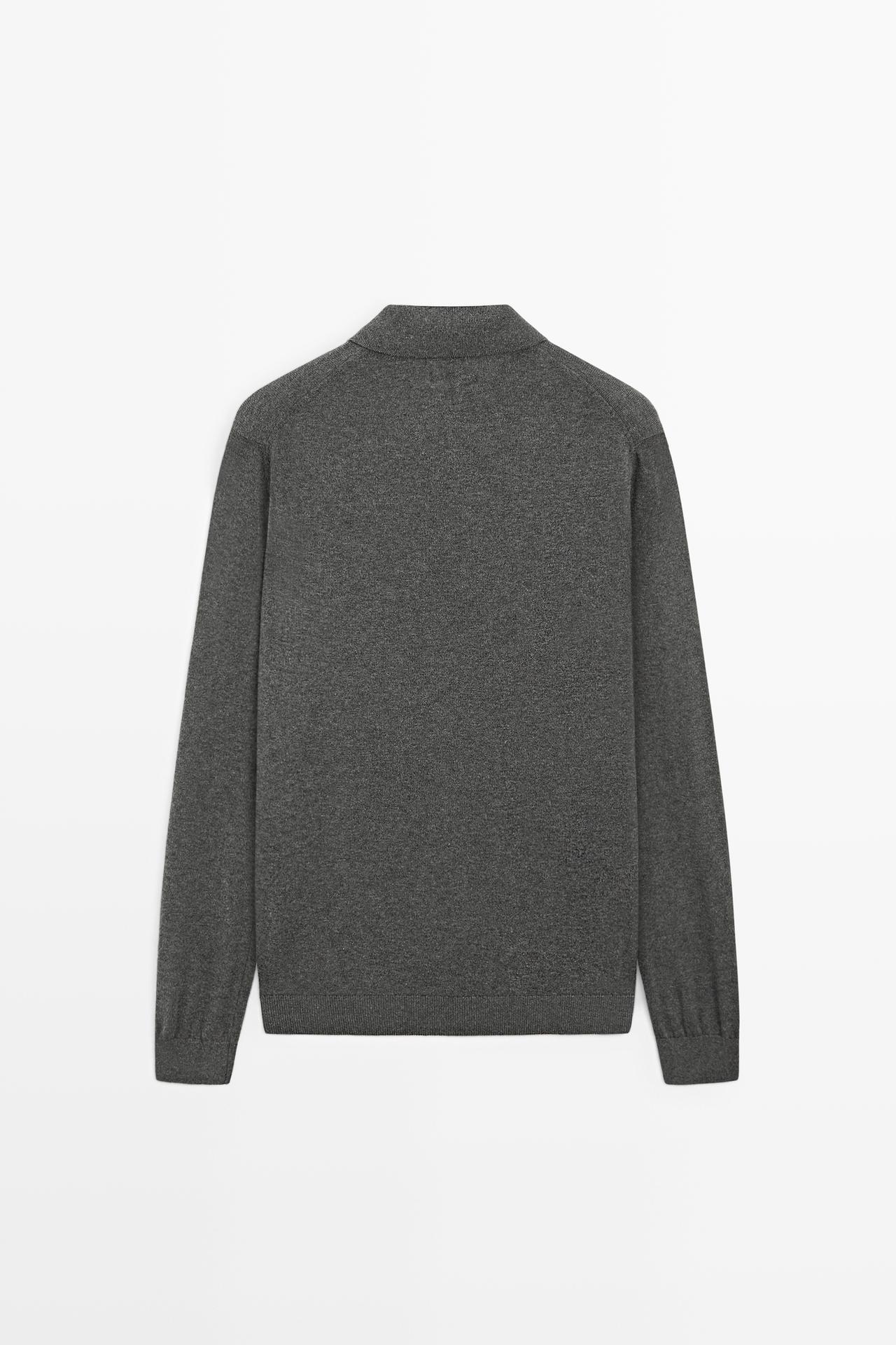 100% cotton knit polo sweater — CHARCOAL
