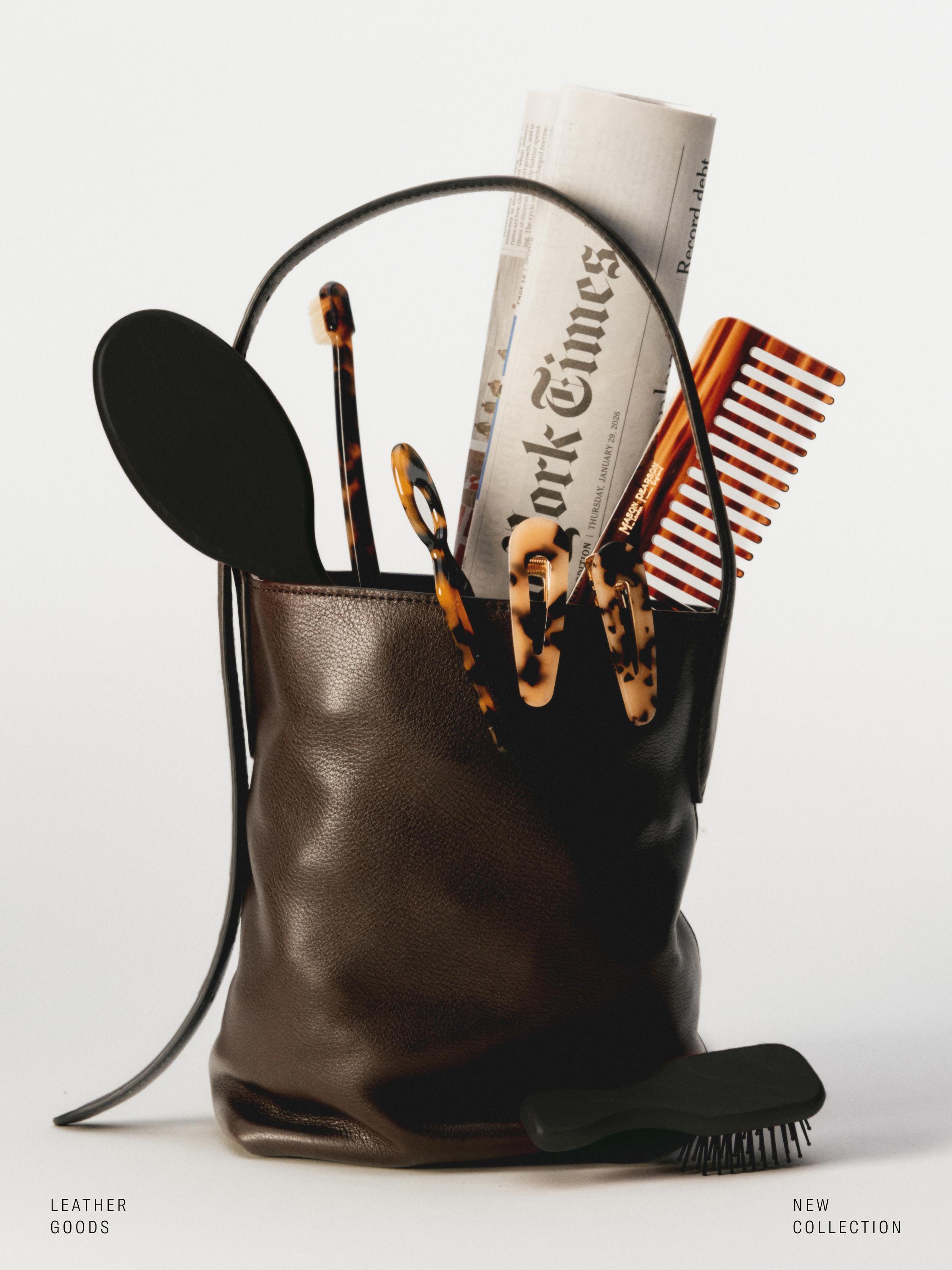 Nappa leather mini bucket bag — BROWN