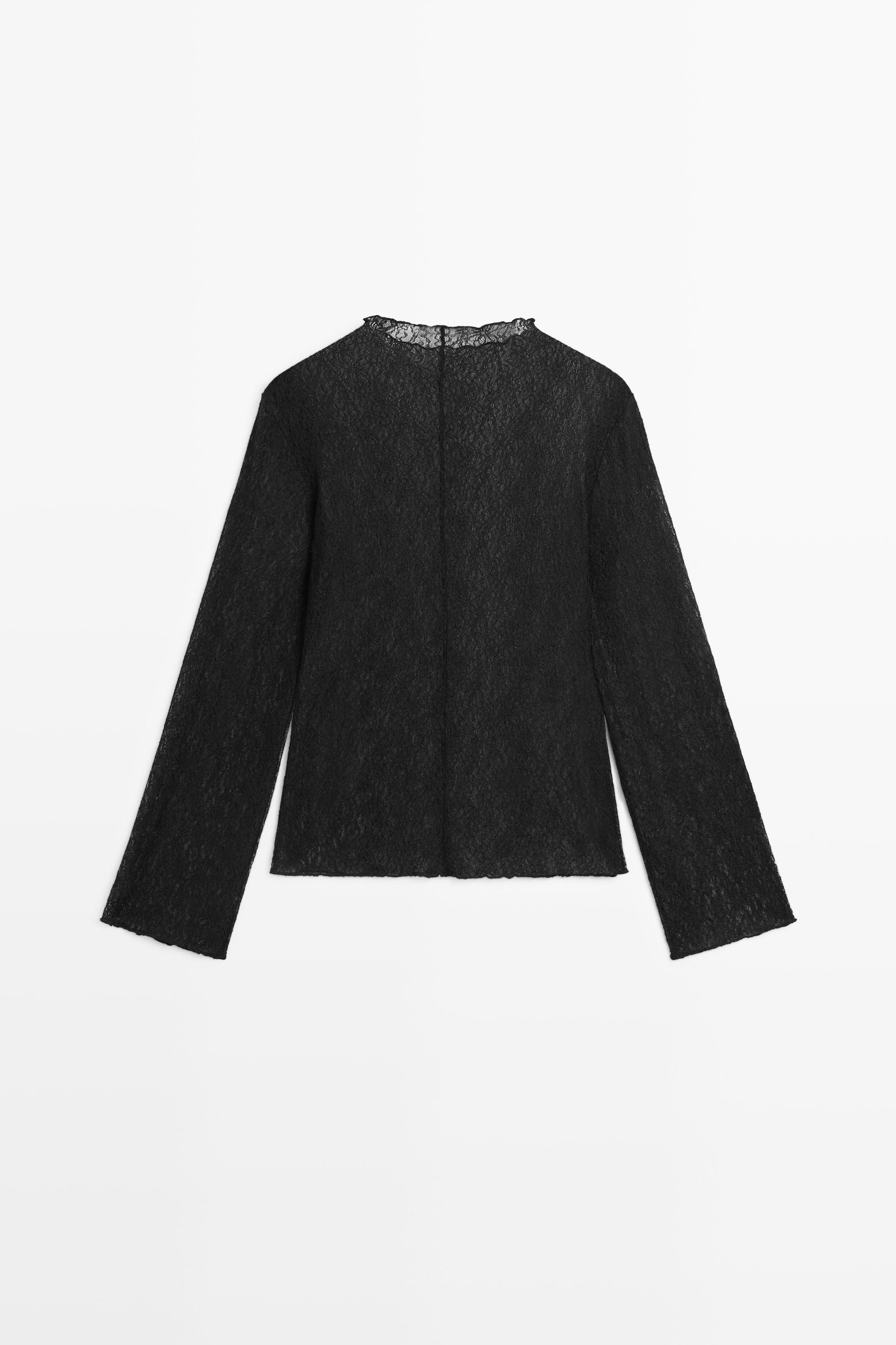 Semi-sheer lace detail T-shirt