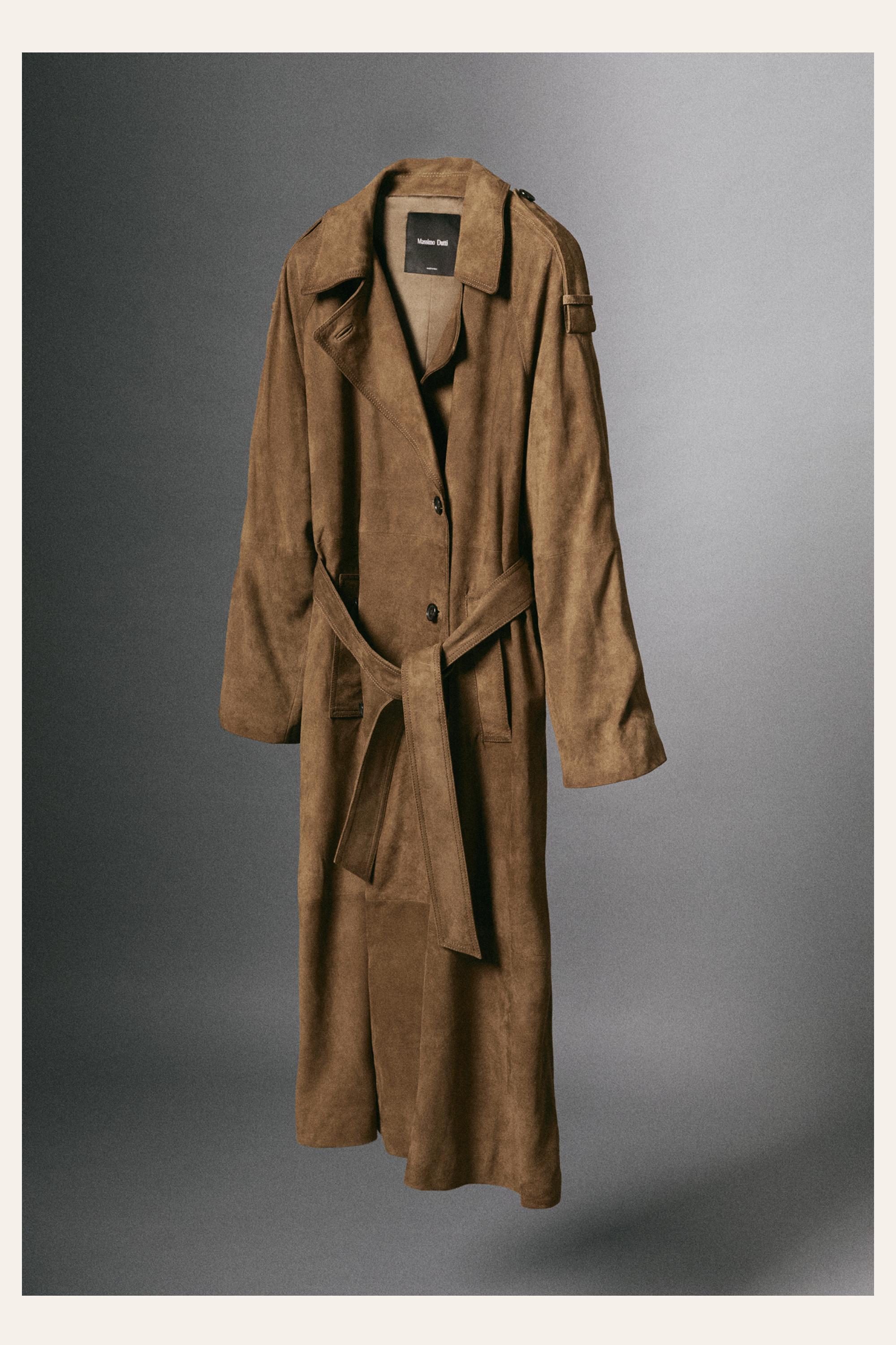 Long suede leather trench coat — Washed