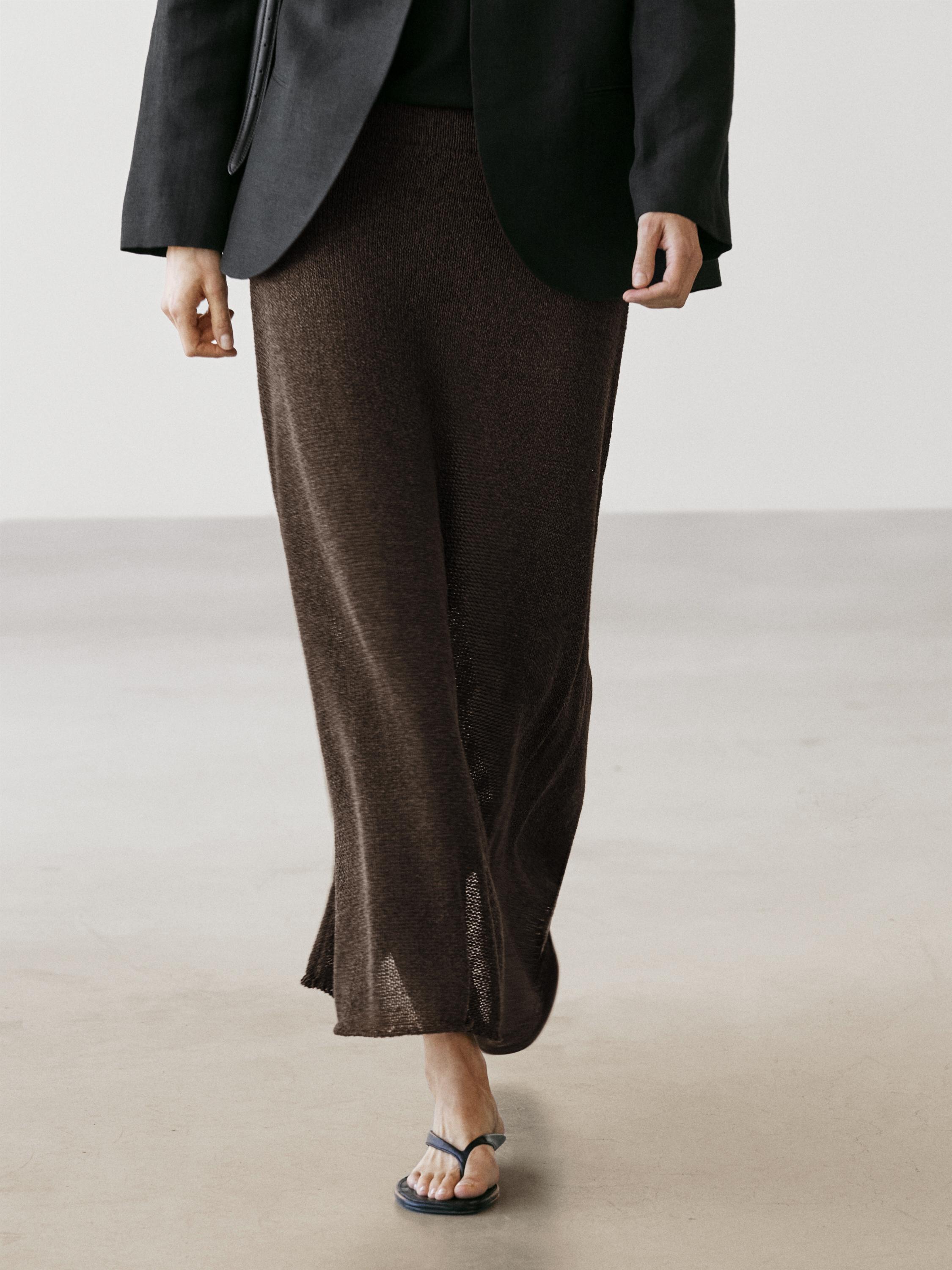 Long cotton blend knit skirt — Chocolate