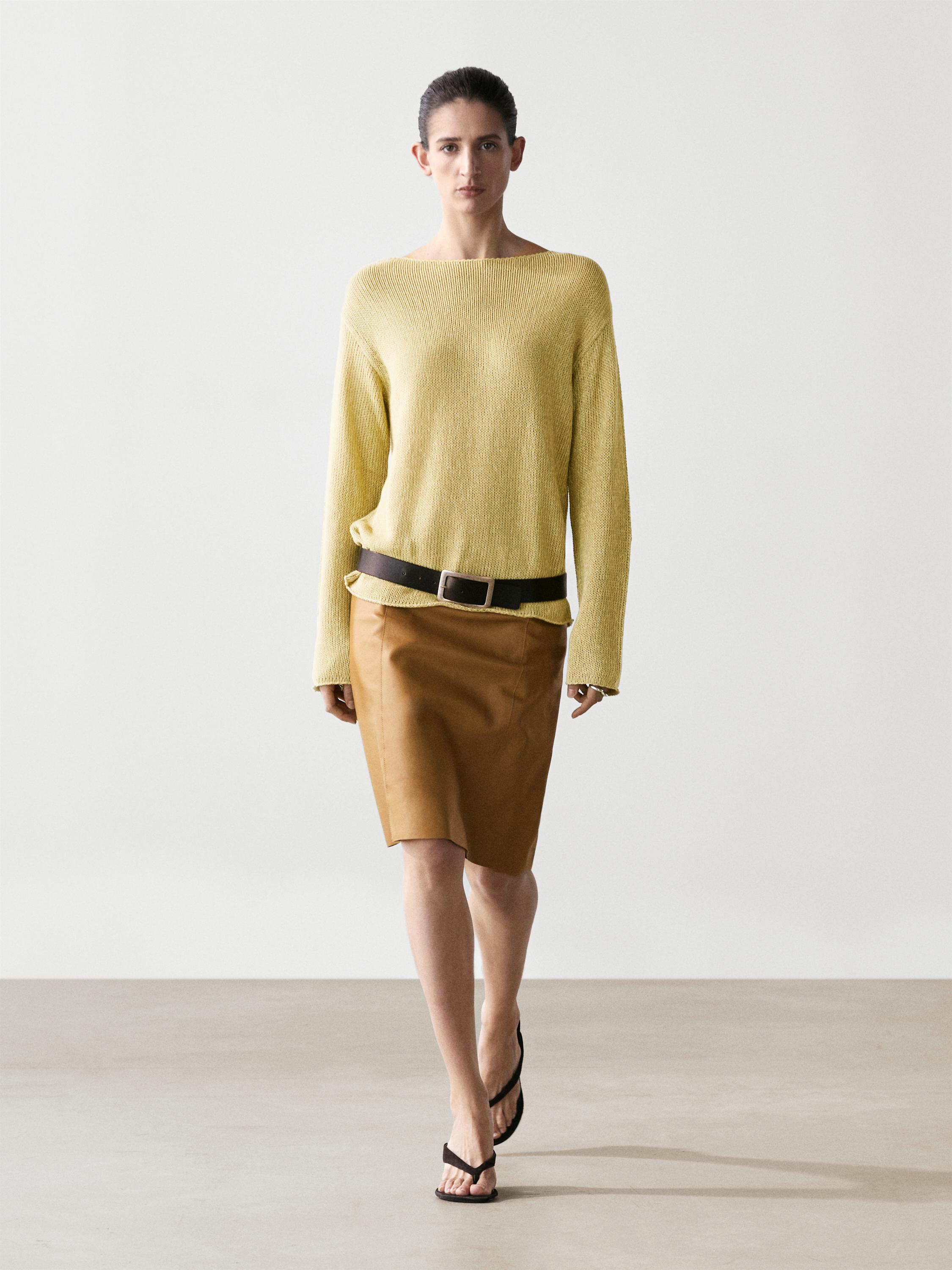 Cotton blend cutwork sweater — LIME
