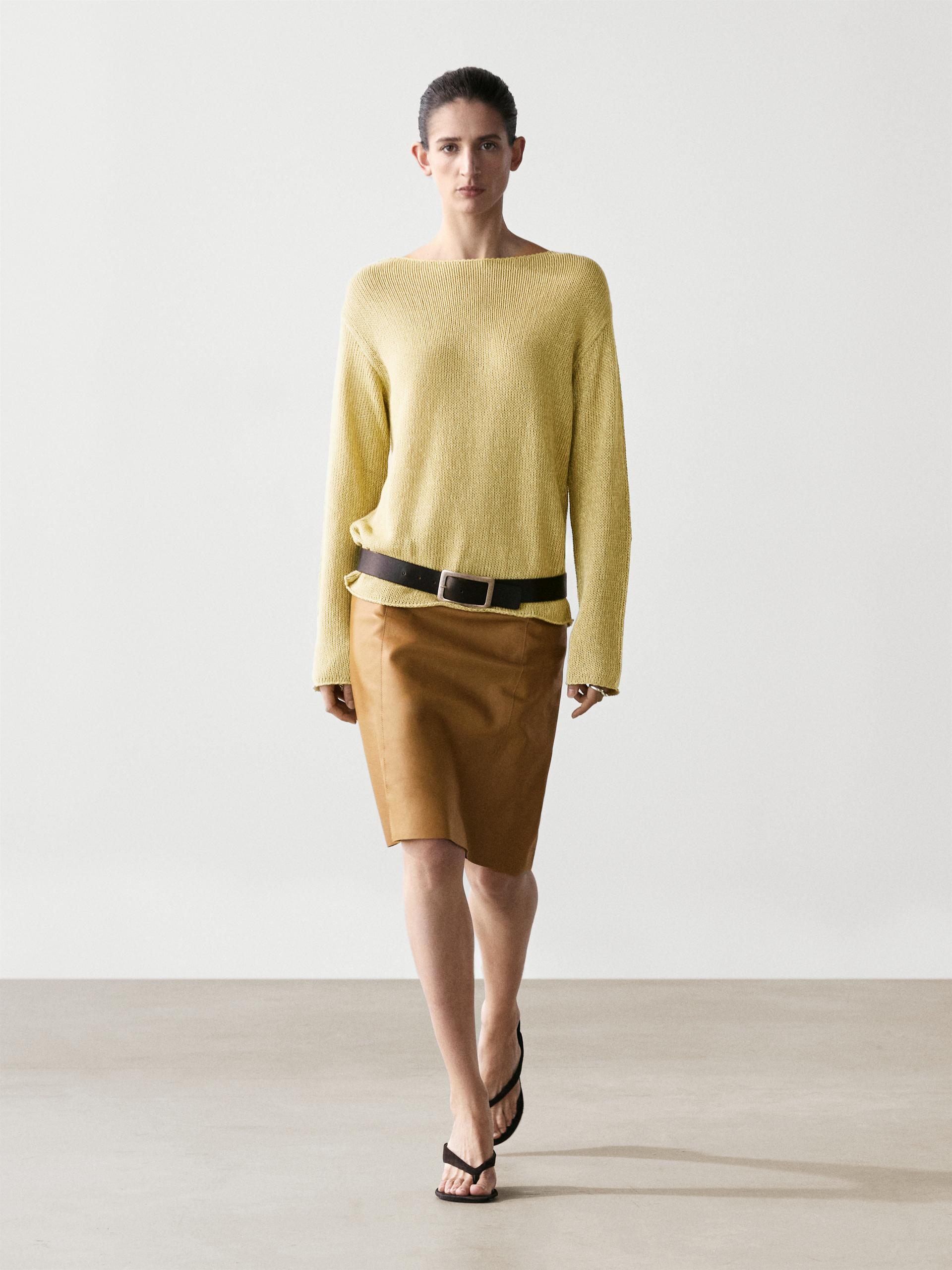 Pull En Maille Ajourée En Coton Mélangé - Vert Citron - Xs - Massimo Dutti - Femme