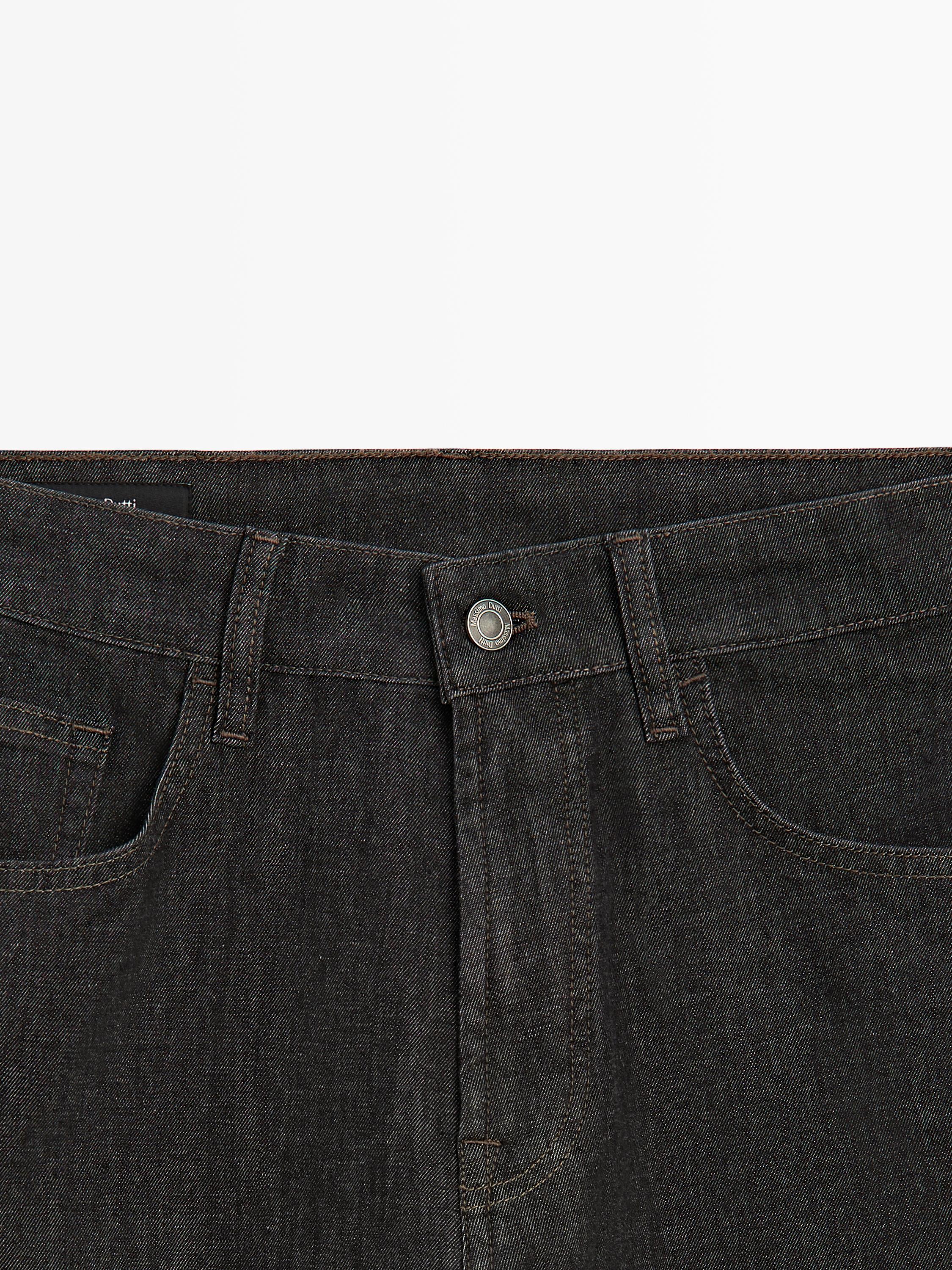 Lightweight tapered fit denim-effect trousers — BLACK