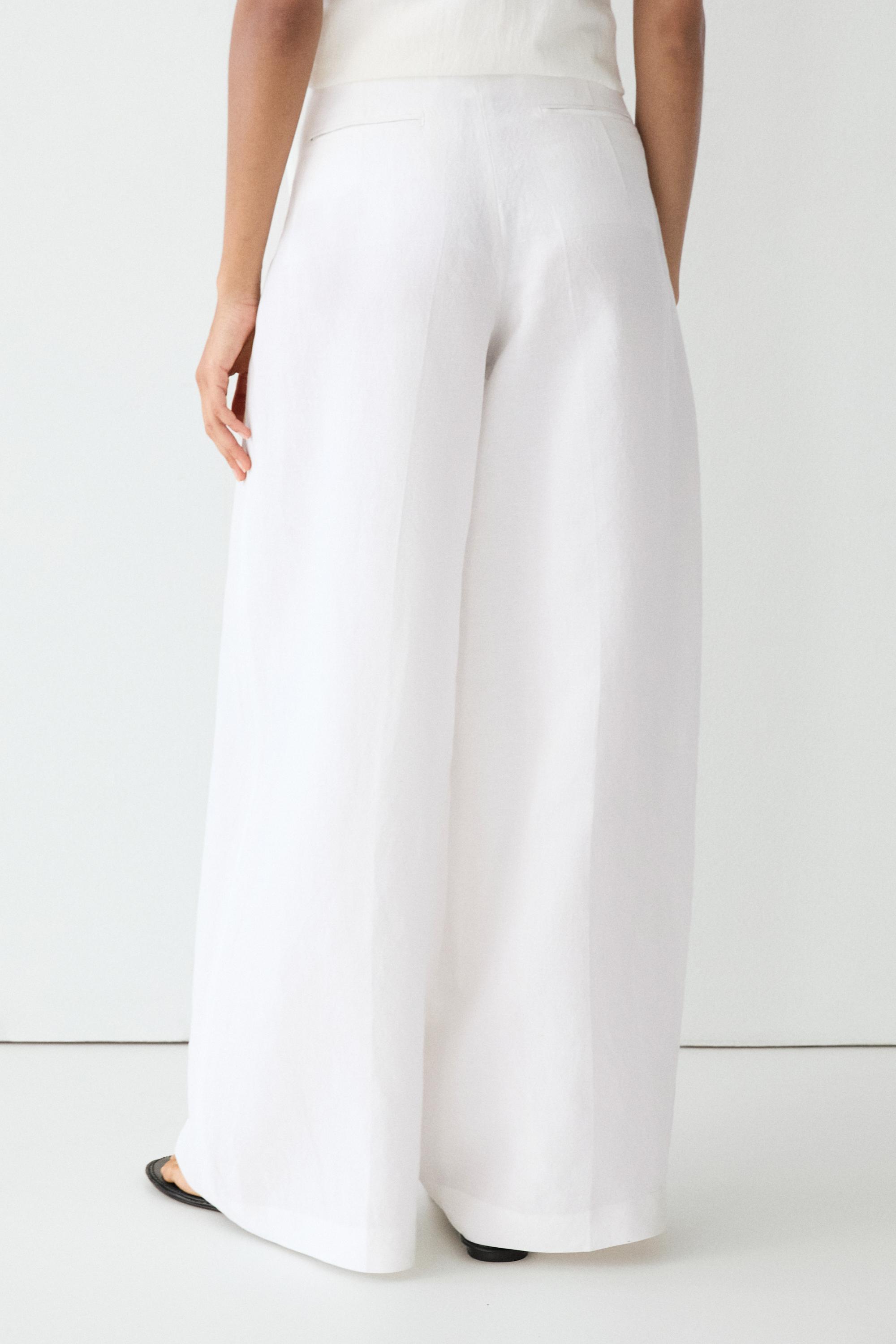 Total look flowing linen blend trousers — WHITE