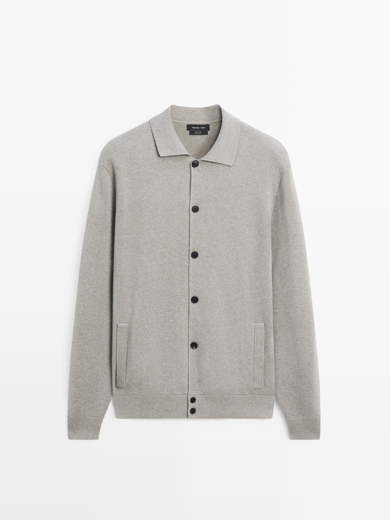 Massimo Dutti - Herre - Strikket Cardigan I 100% Bomuld Med Polokrave - Æblegrøn - Xl