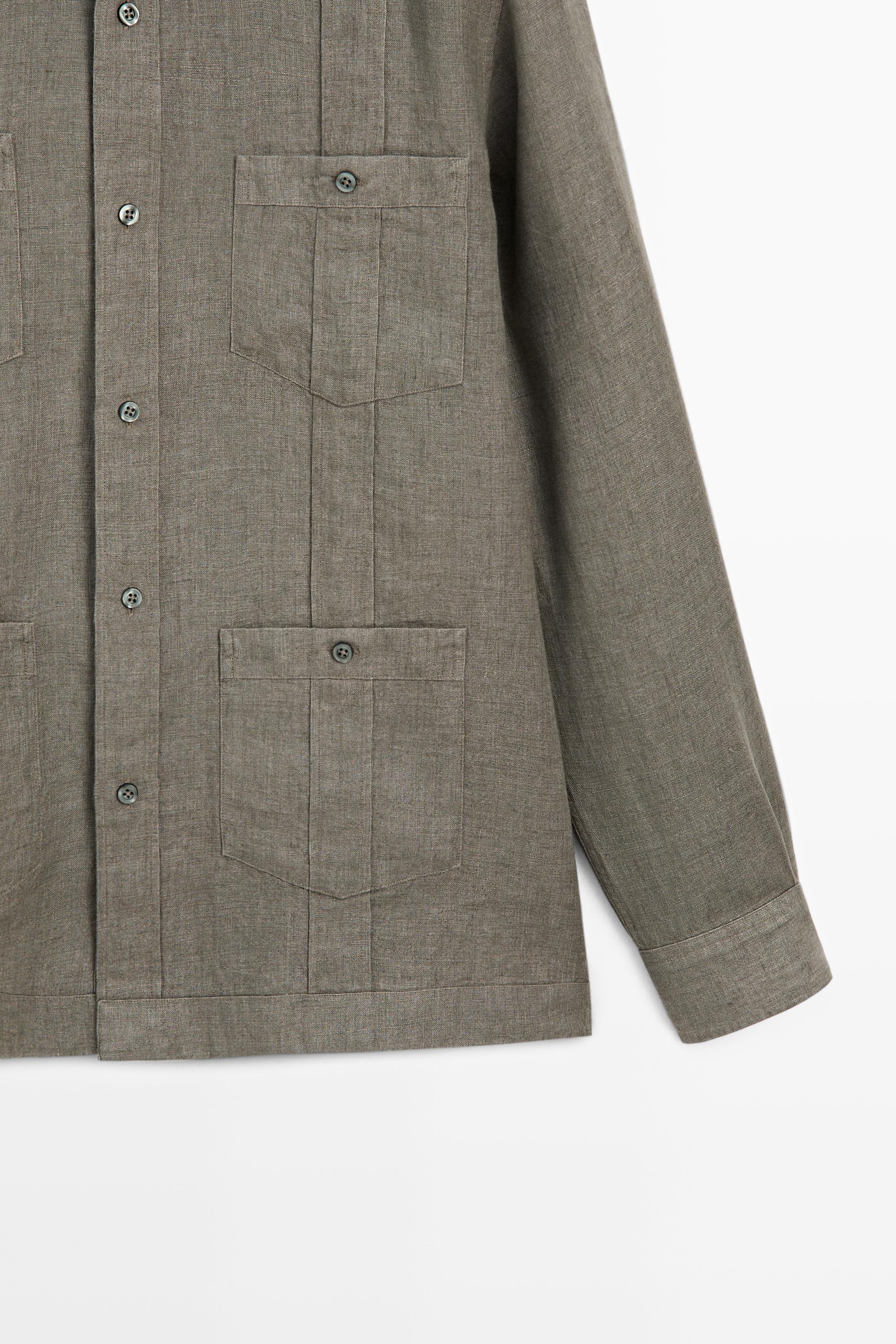 Regular fit 100% linen shirt with pockets — GREEN