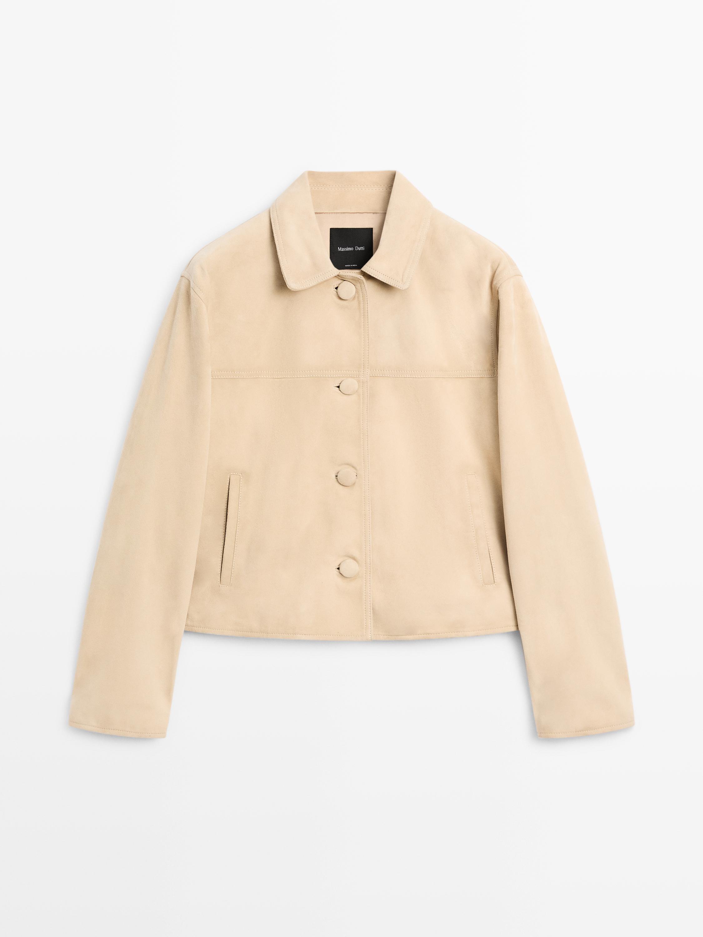 Veste courte en cuir effet daim